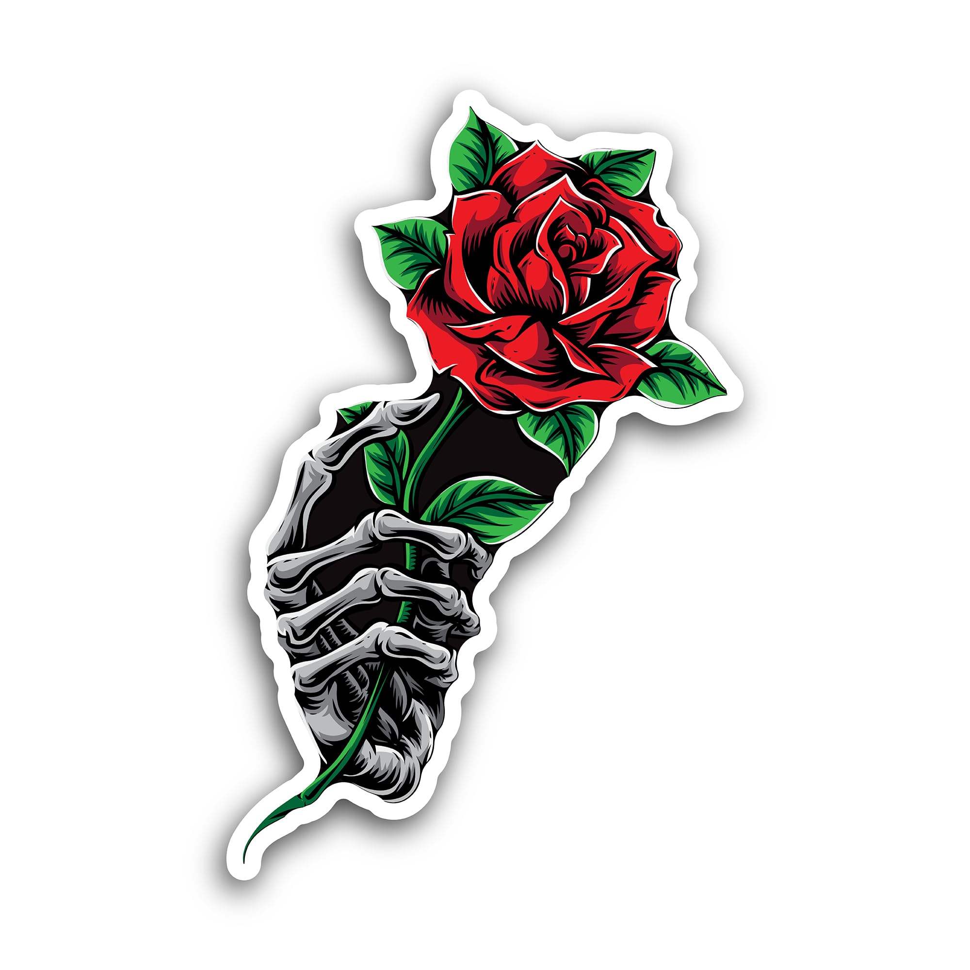 2 (Pieces) 3" and 5" Skeloton Holding Rose Sticker, Waterproof Vinyl Decals for Many Purpose Like Ca