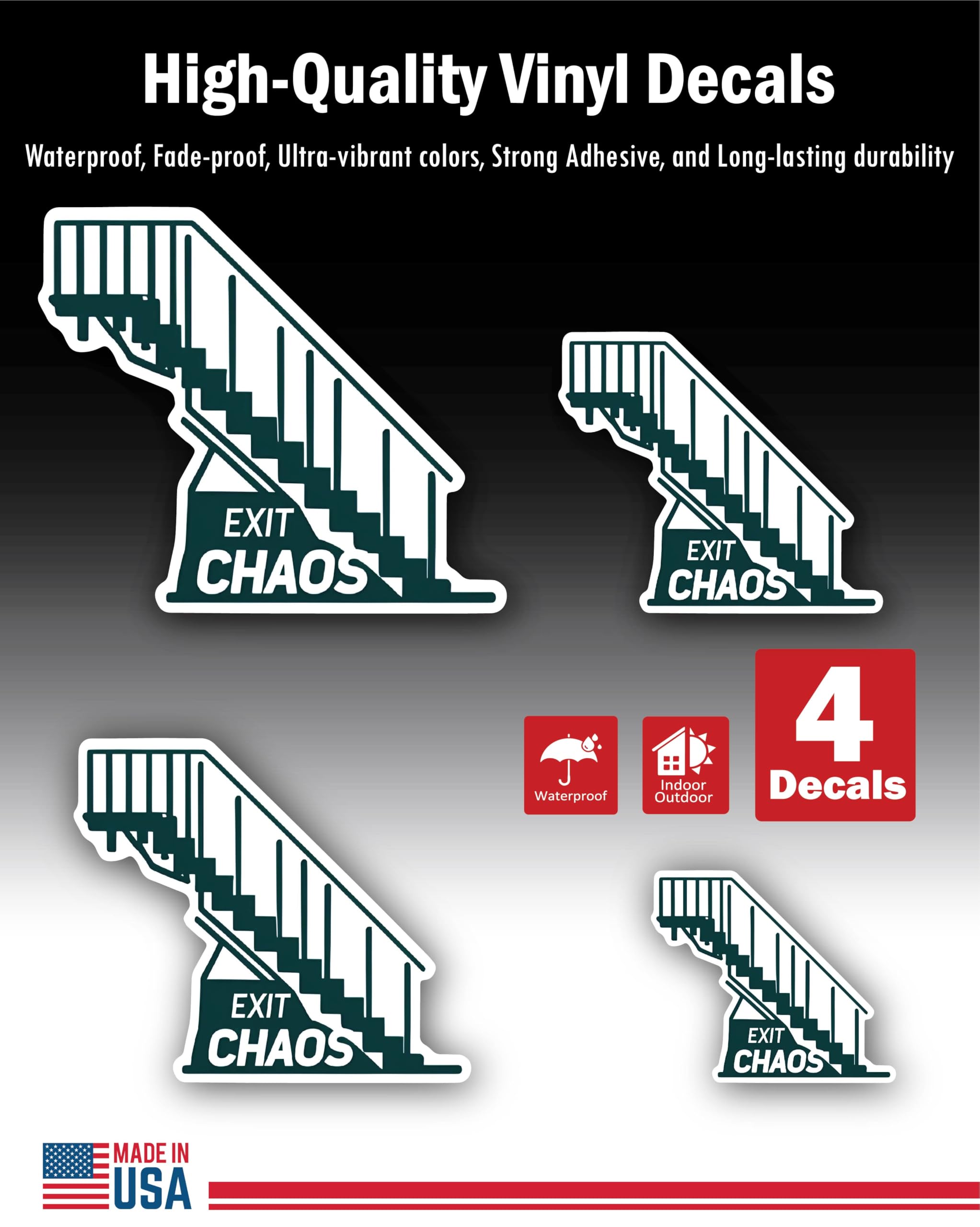 4-Piece 4 Sizes Exit Chaos Vinyl Decal Set – Waterproof Indoor/Outdoor UV/Fade Resistant Stickers (4