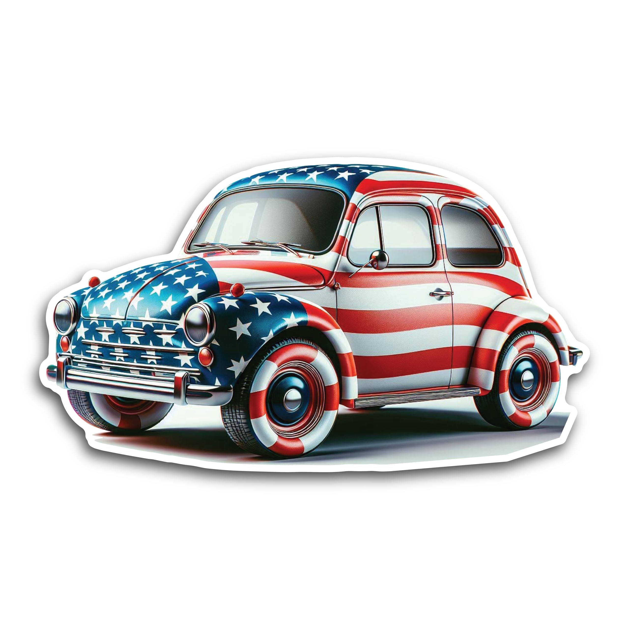 2 (Pieces) 3" and 5" Old Vintage Car with USA Flag Decal Sticker, Waterproof Vinyl Decals for Many P