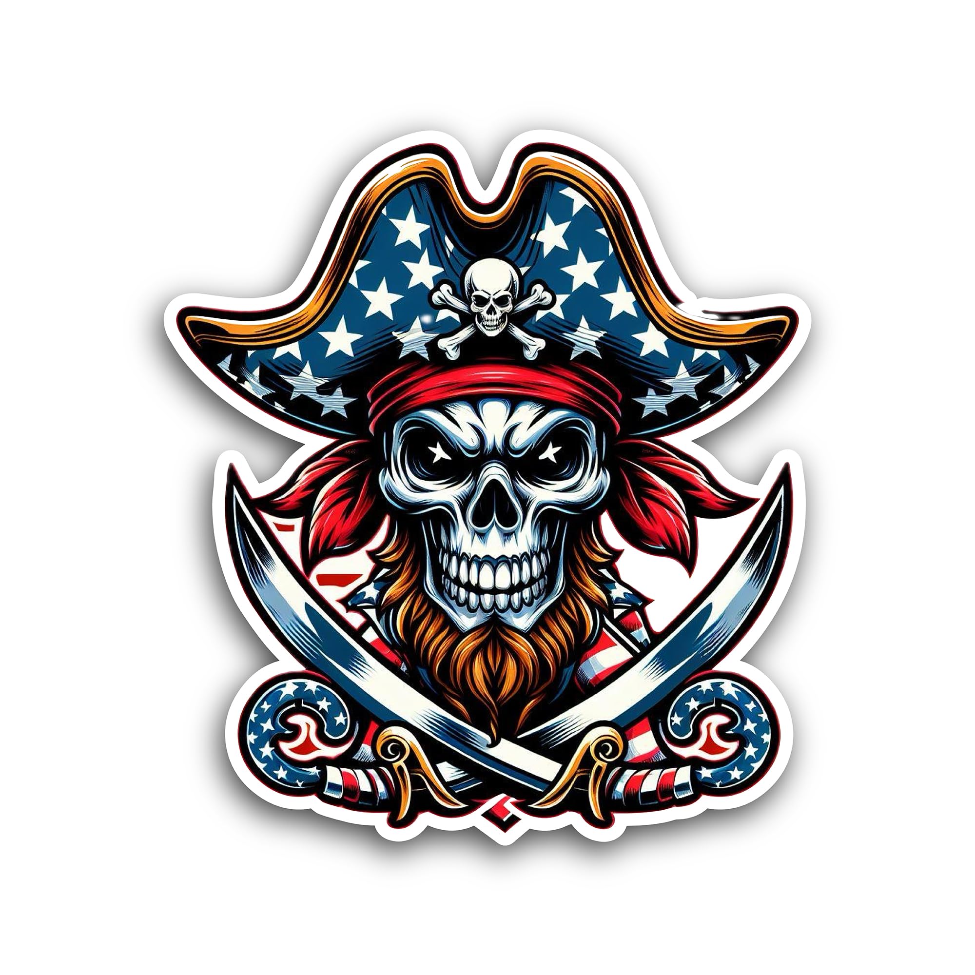 2 (Pieces) 3" and 5" Pirate Skull Decal Sticker, Waterproof Vinyl Decals for Many Purpose Like Cars,