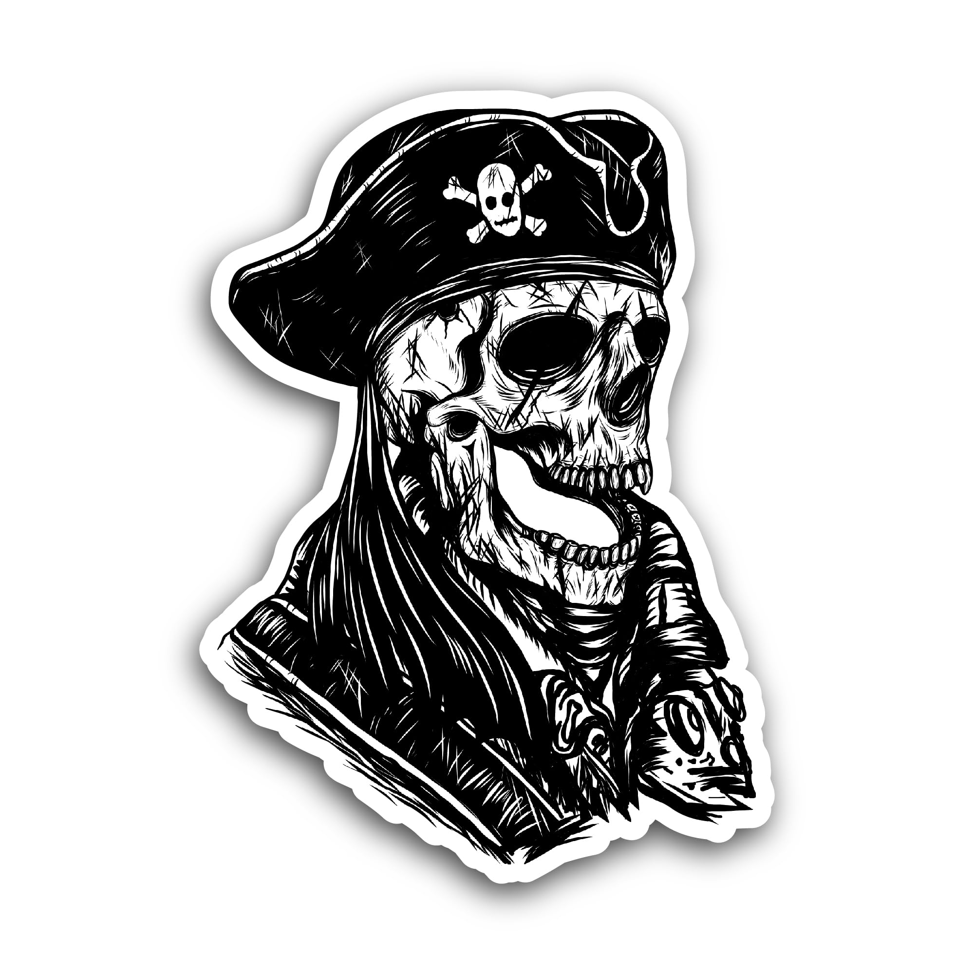 2 (Pieces) 3" and 5" Pirate Skull Hand Drawing Sticker, Waterproof Vinyl Decals for Many Purpose Lik