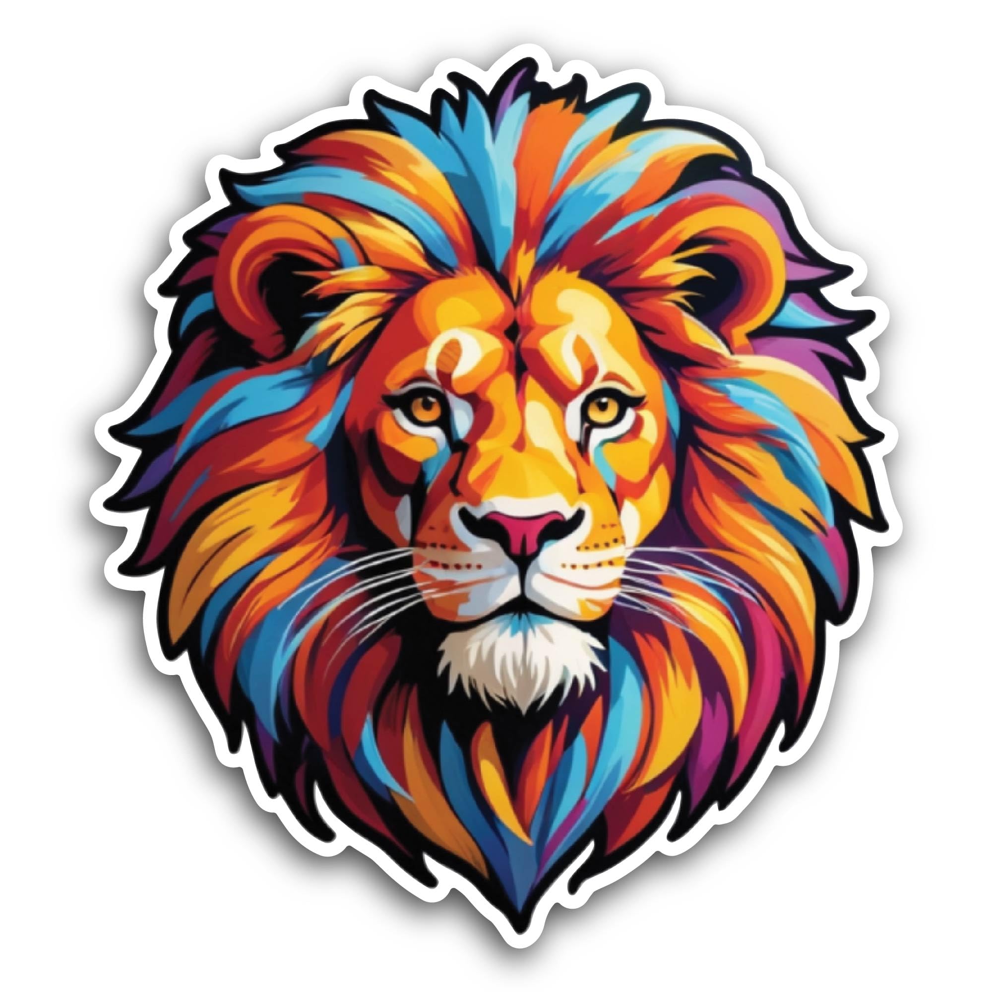 2 (Pieces) 3" and 5" Bright Colorful Lion Head Sticker, Waterproof Vinyl Decals for Many Purpose Lik
