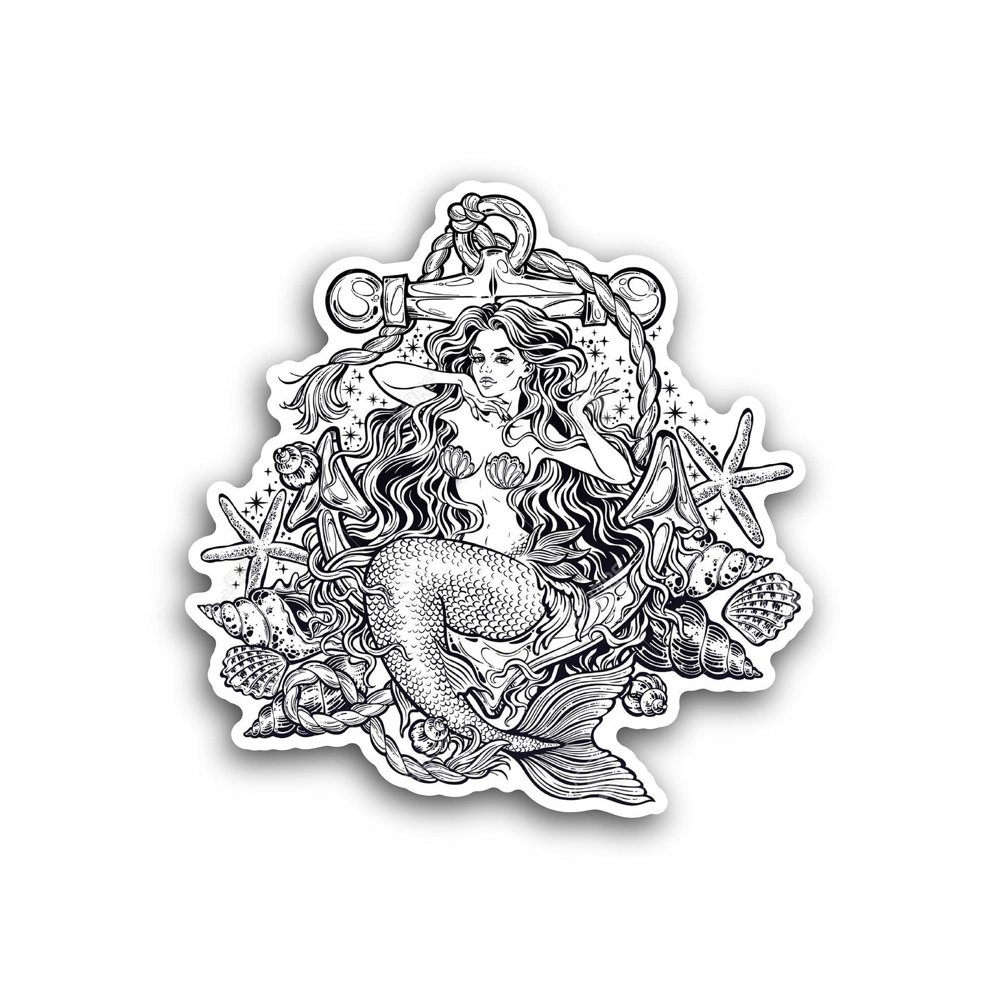 2 (Pieces) 3" and 5" Mermaid Girl with Fairy Tale Hair Sticker, Waterproof Vinyl Decals for Many Pur