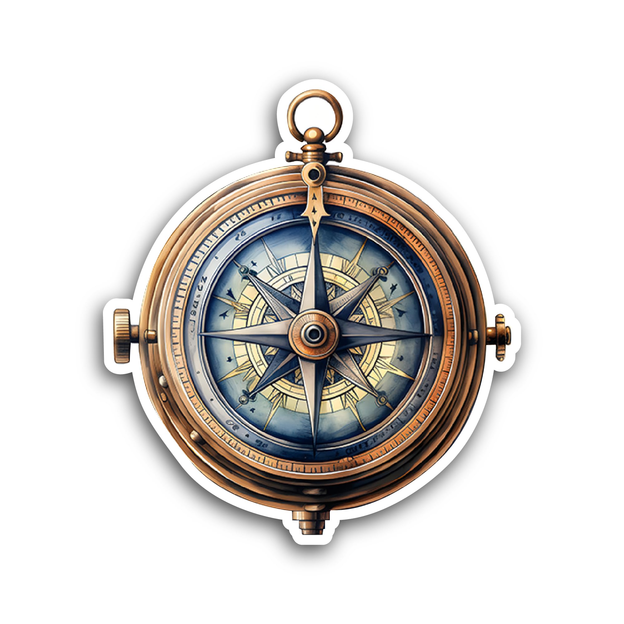 2 (Pieces) 3" and 5" Wooden Compass Sticker, Waterproof Vinyl Decals for Many Purpose Like Cars, Tru