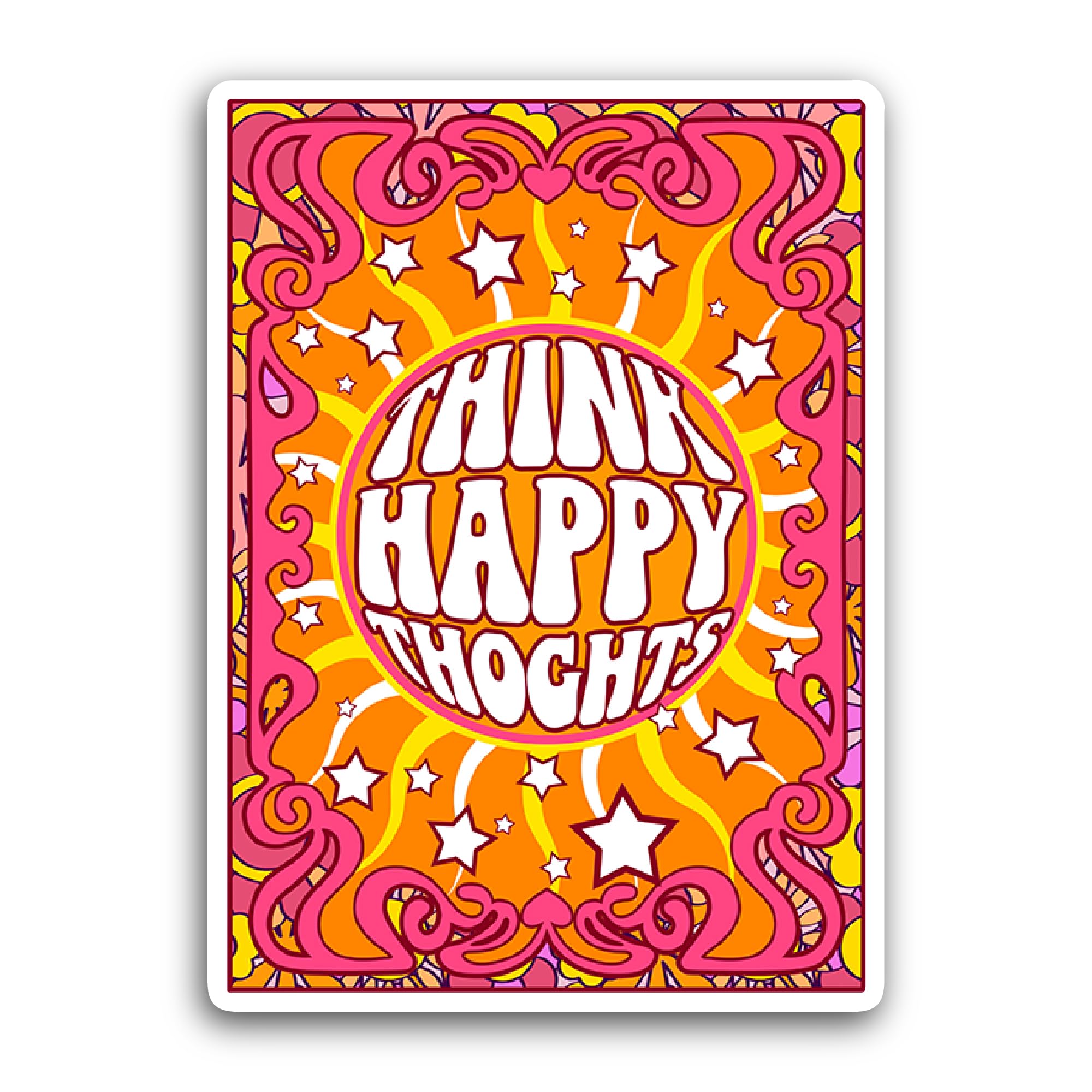 2 (Pieces) 3" and 5" Think Happy Thoughts Sticker, Waterproof Vinyl Decals for Many Purpose Like Car