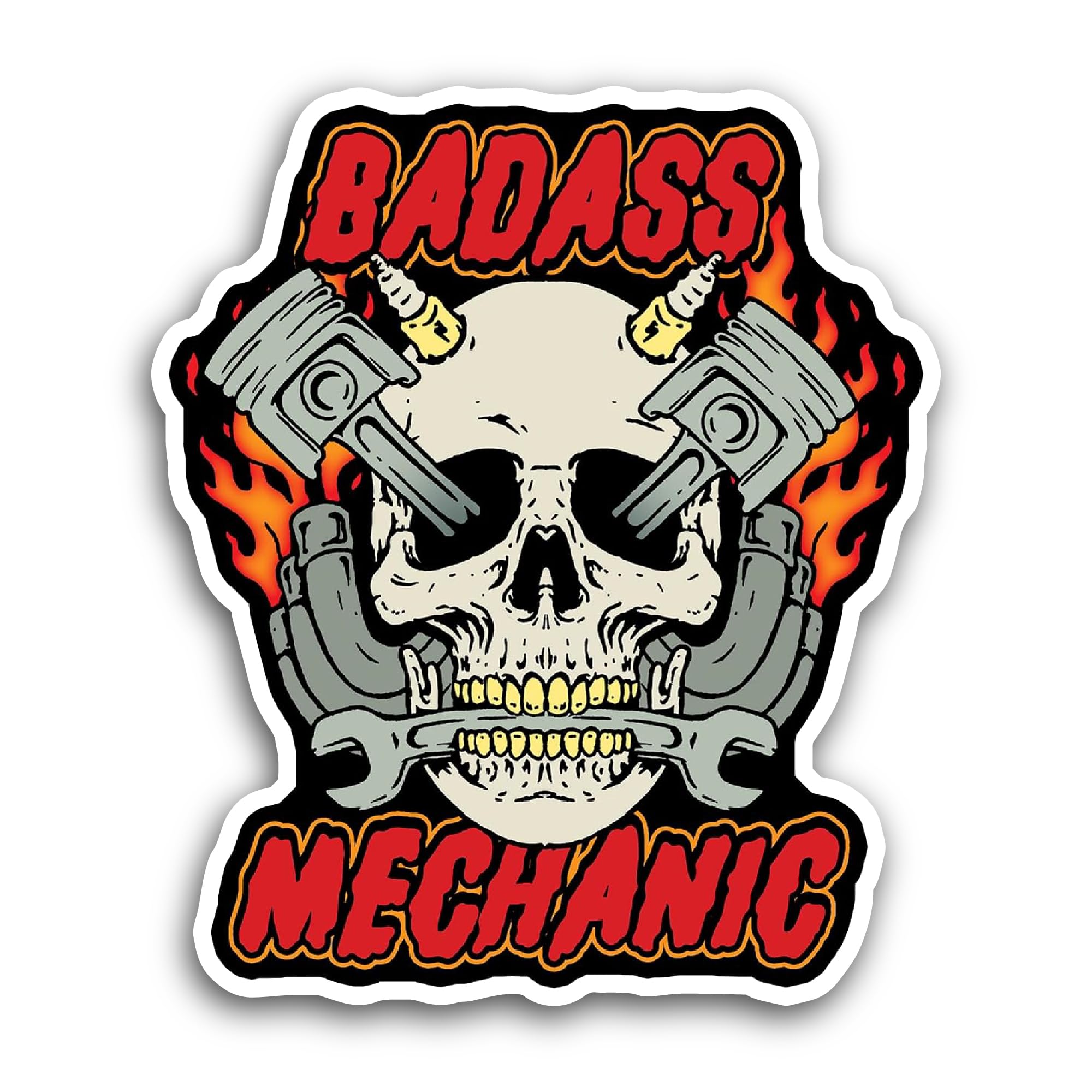 2 (Pieces) 3" and 5" Badass Mechanic Sticker, Waterproof Vinyl Decals for Many Purpose Like Cars, Tr