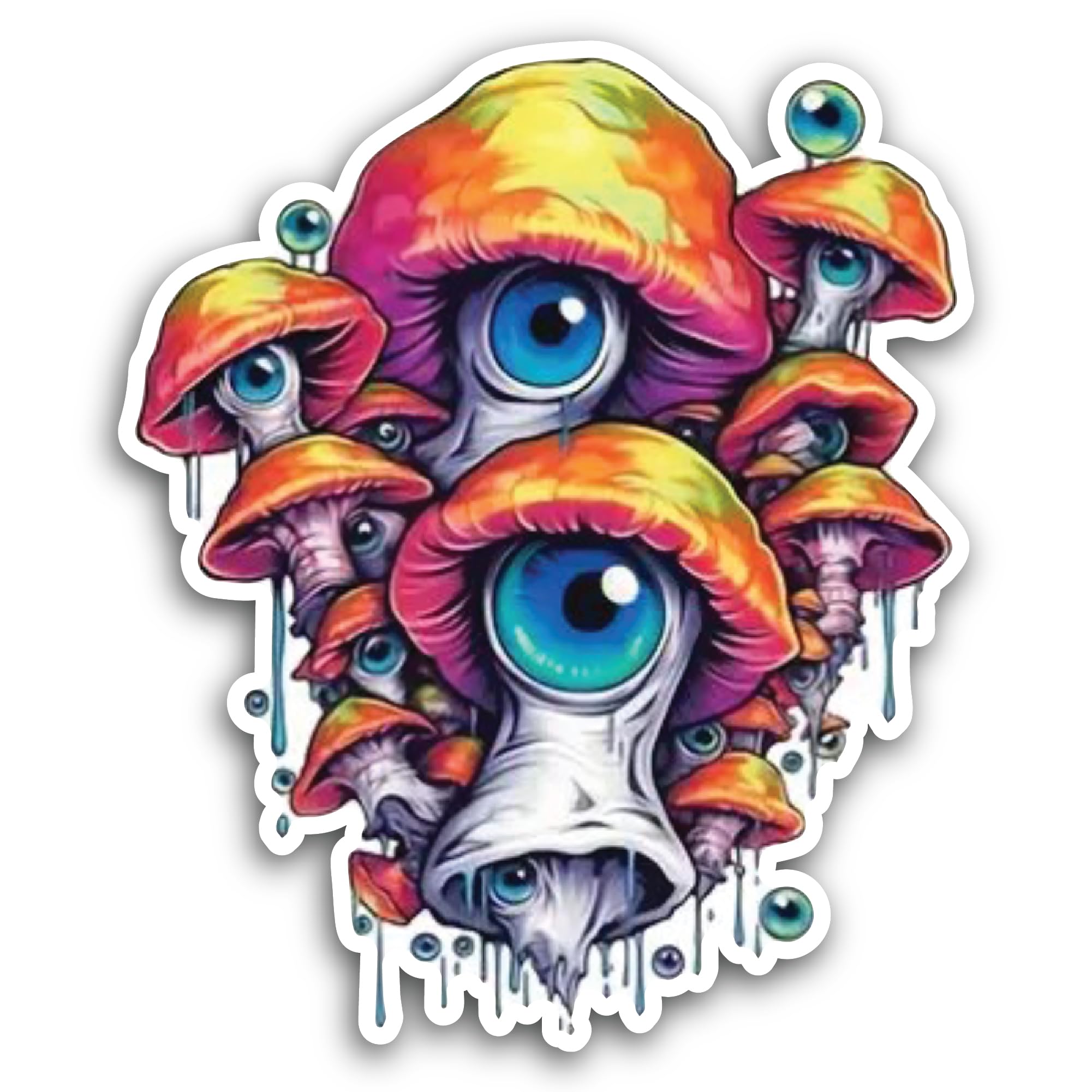 2 (Pieces) 3" and 5" Many Mushrooms with Single Eye Decal Sticker, Waterproof Vinyl Decals for Many