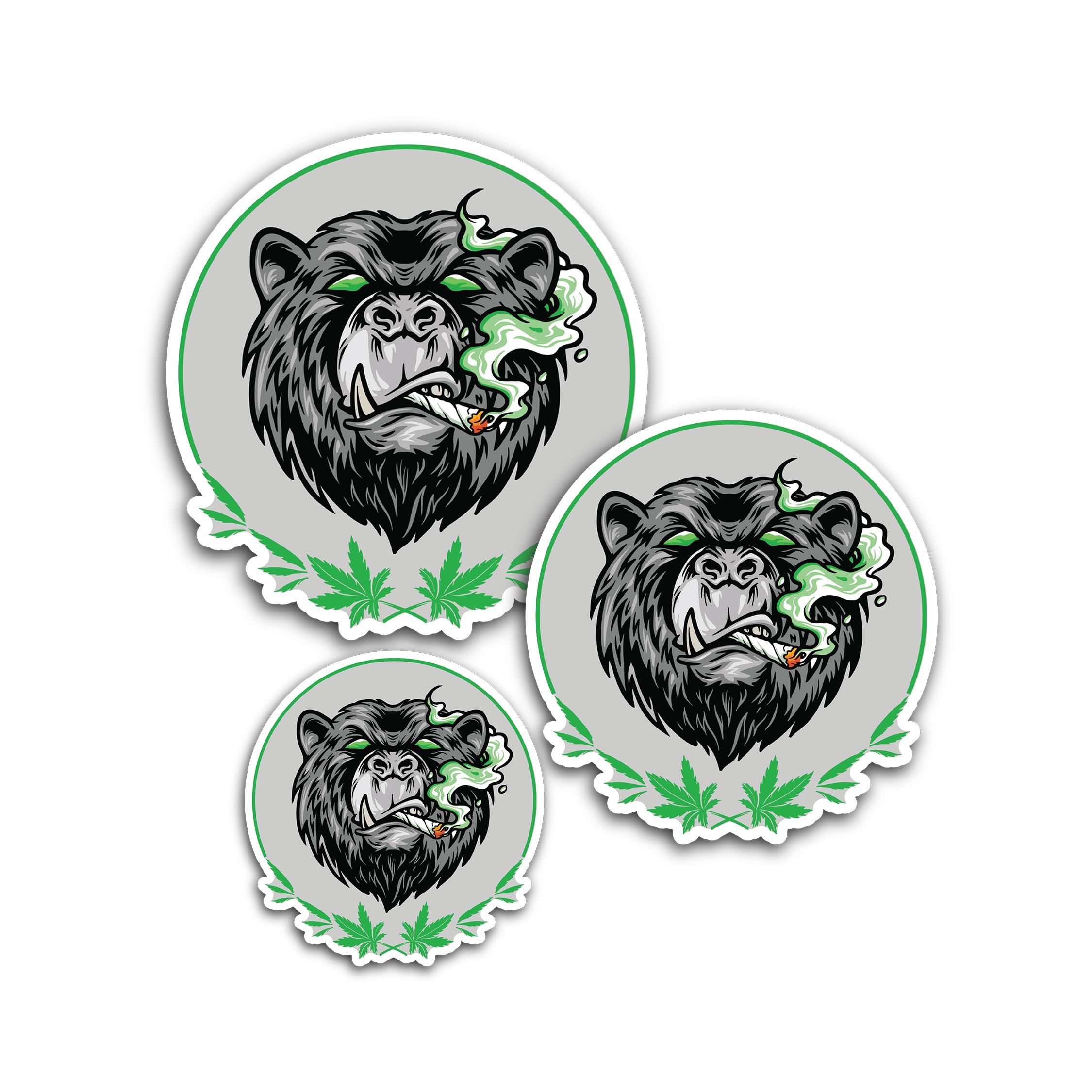 3 (Pieces) 1" 2" and 3" Bear Smoking Marijuana Decal Sticker, Waterproof & Scratch Resistant for Man