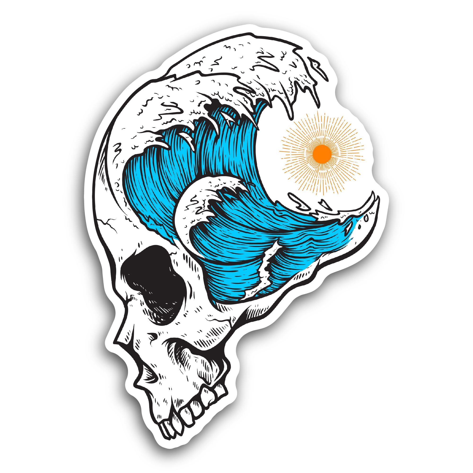 2 (Pieces) 3" and 5" Skull Head with Sea Waves Sticker, Waterproof Vinyl Decals for Many Purpose Lik