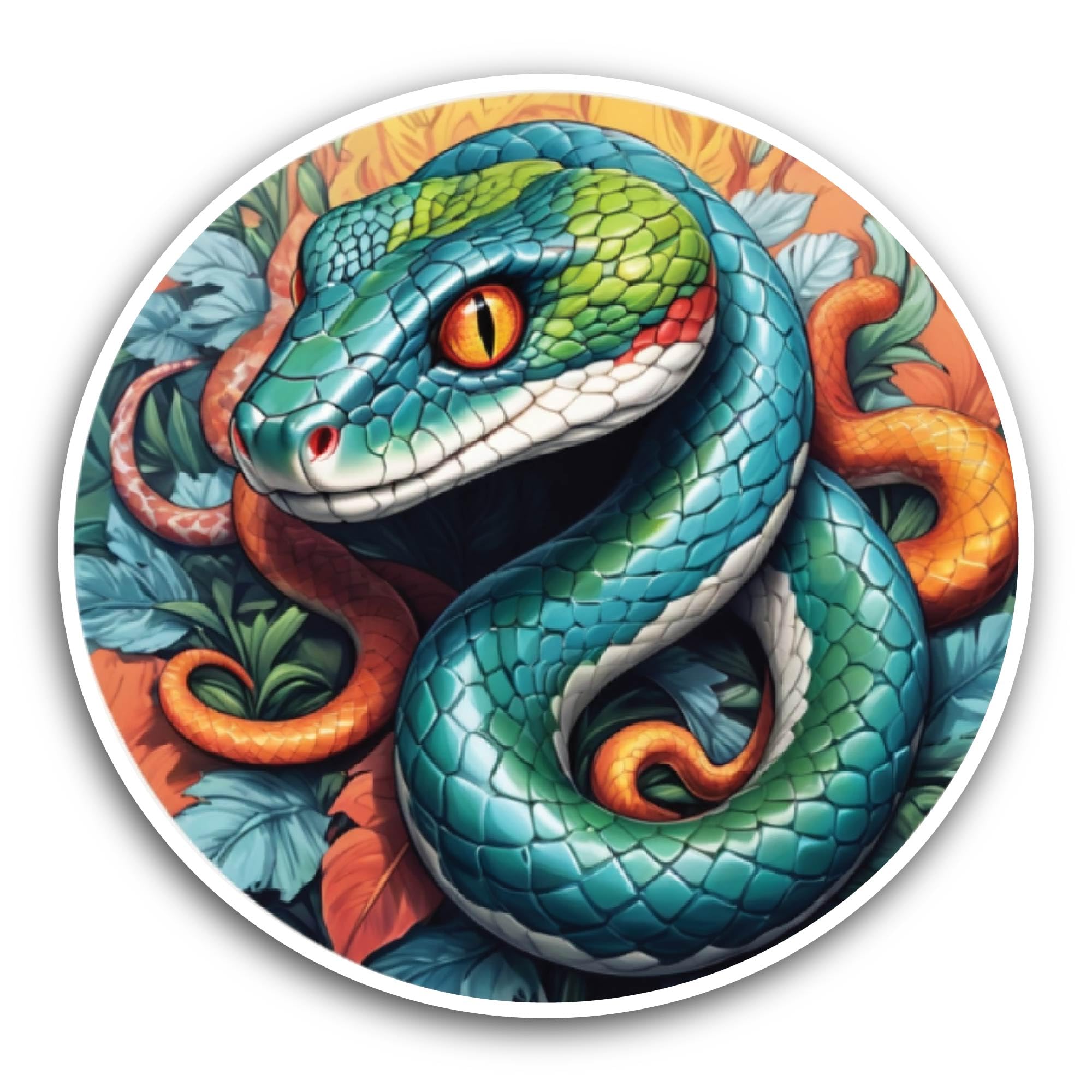 2 (Pieces) 3" and 5" Green Cartoon Snake Sticker, Waterproof Vinyl Decals for Many Purpose Like Cars