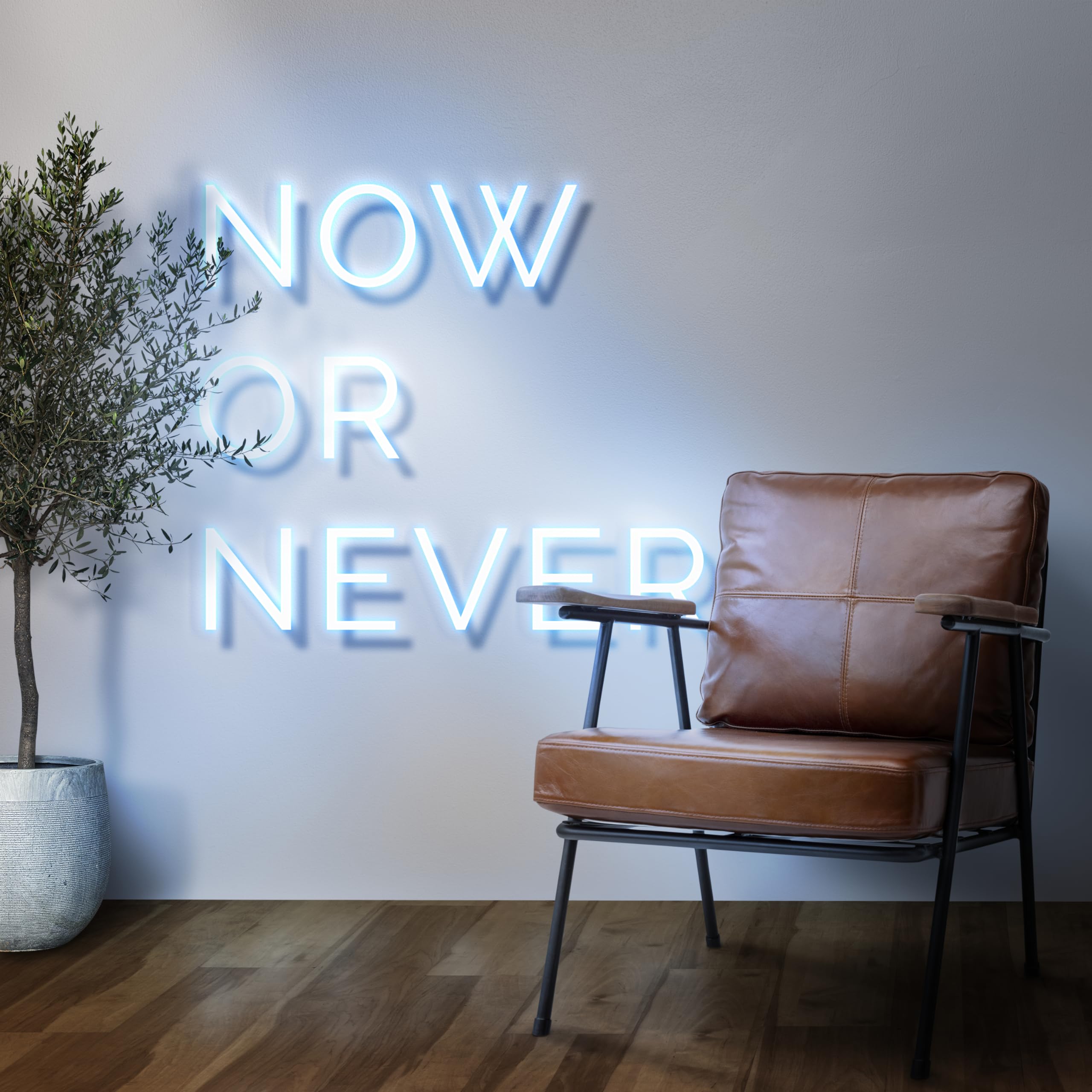 Now or Never neon Sign in Authentic café Sticker- 5" Vinyl Sticker Waterproof