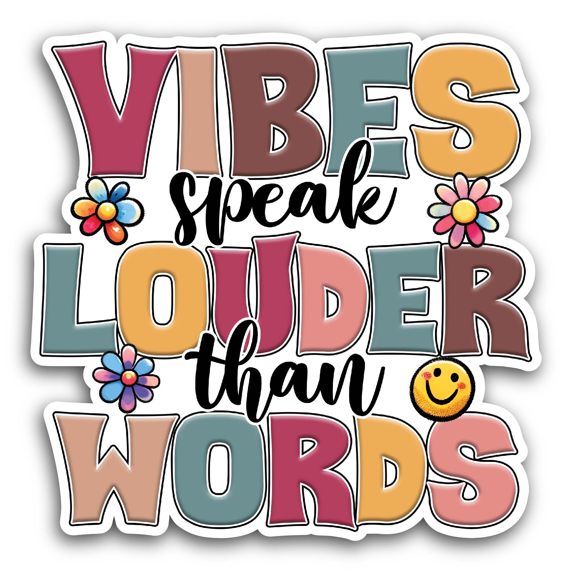 2 (Pieces) 3" and 5" Vibes Speak Louder Than Words Sticker, Waterproof Vinyl Decals for Many Purpose