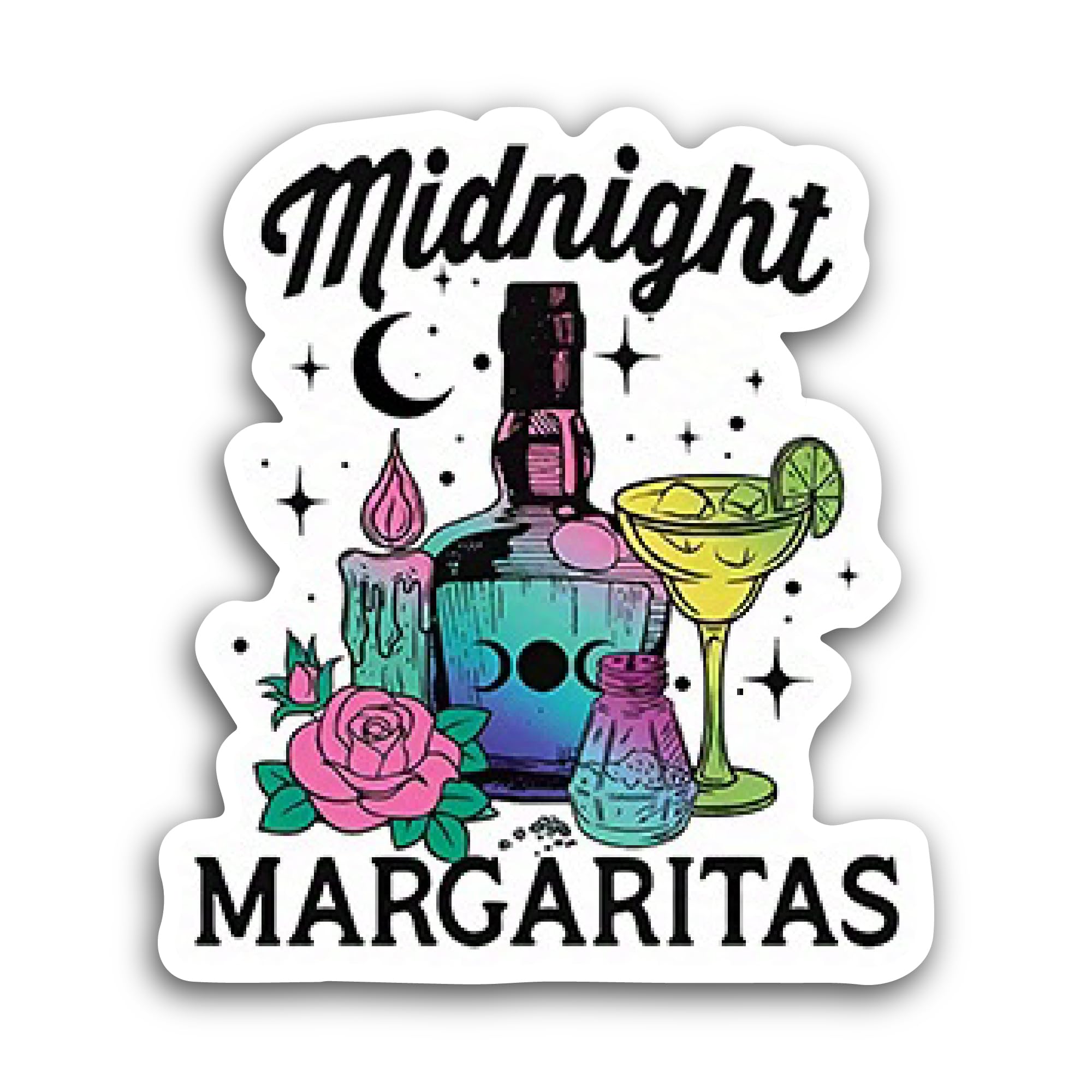 2 (Pieces) 3" and 5" Midnight Margaritas Sticker, Waterproof Vinyl Decals for Many Purpose Like Cars