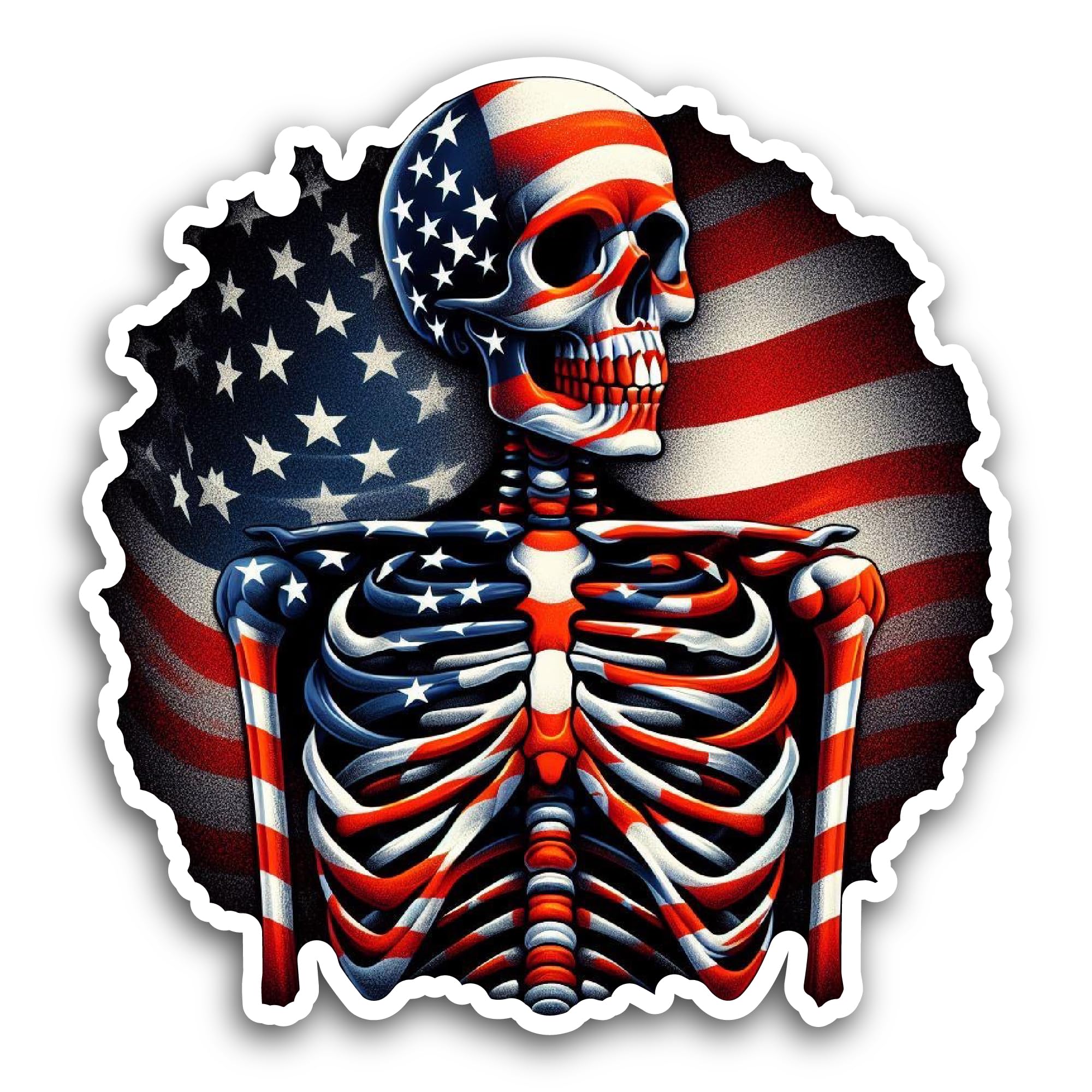 2 (Pieces) 3" and 5" Skeleton in Front of American Flag Decal Sticker, Waterproof Vinyl Decals for M