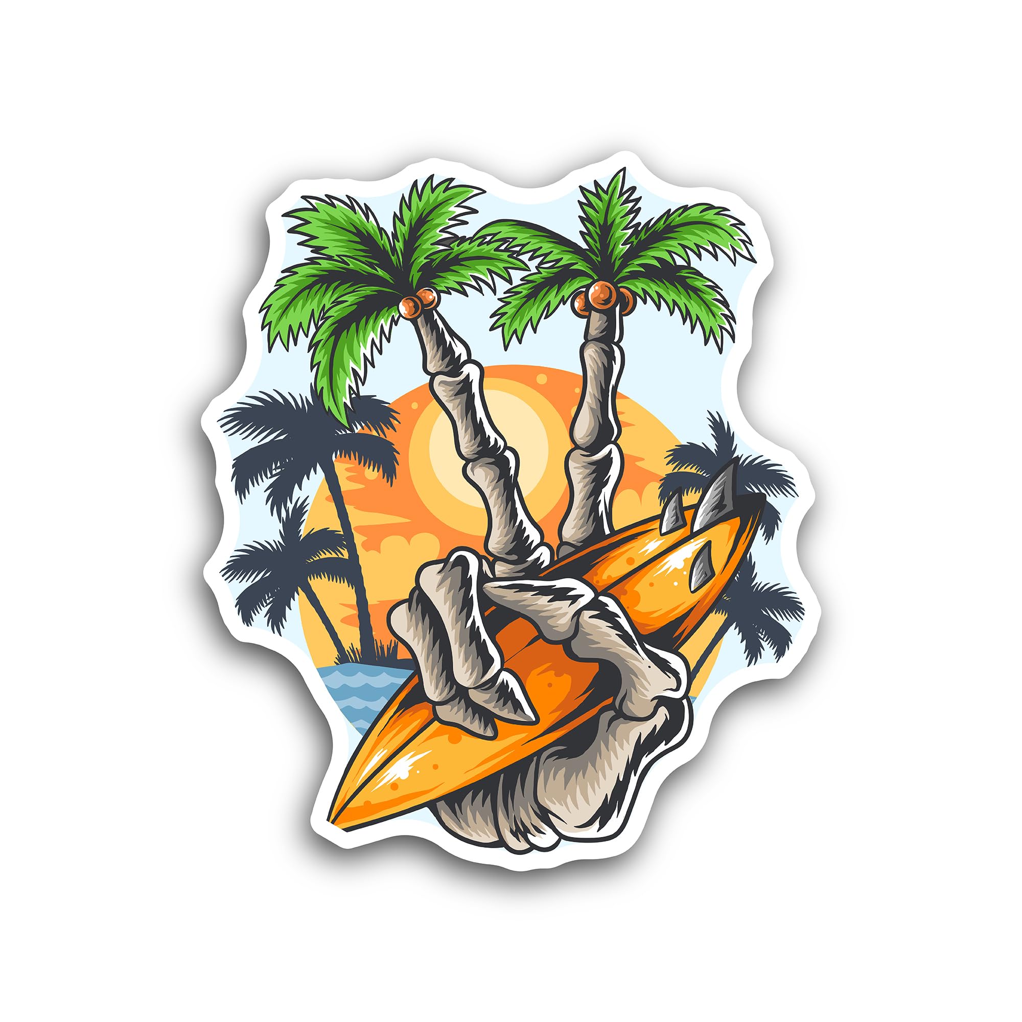 2 (Pieces) 3" and 5" Tropical Beach Skull Surfboard Sticker, Waterproof Vinyl Decals for Many Purpos