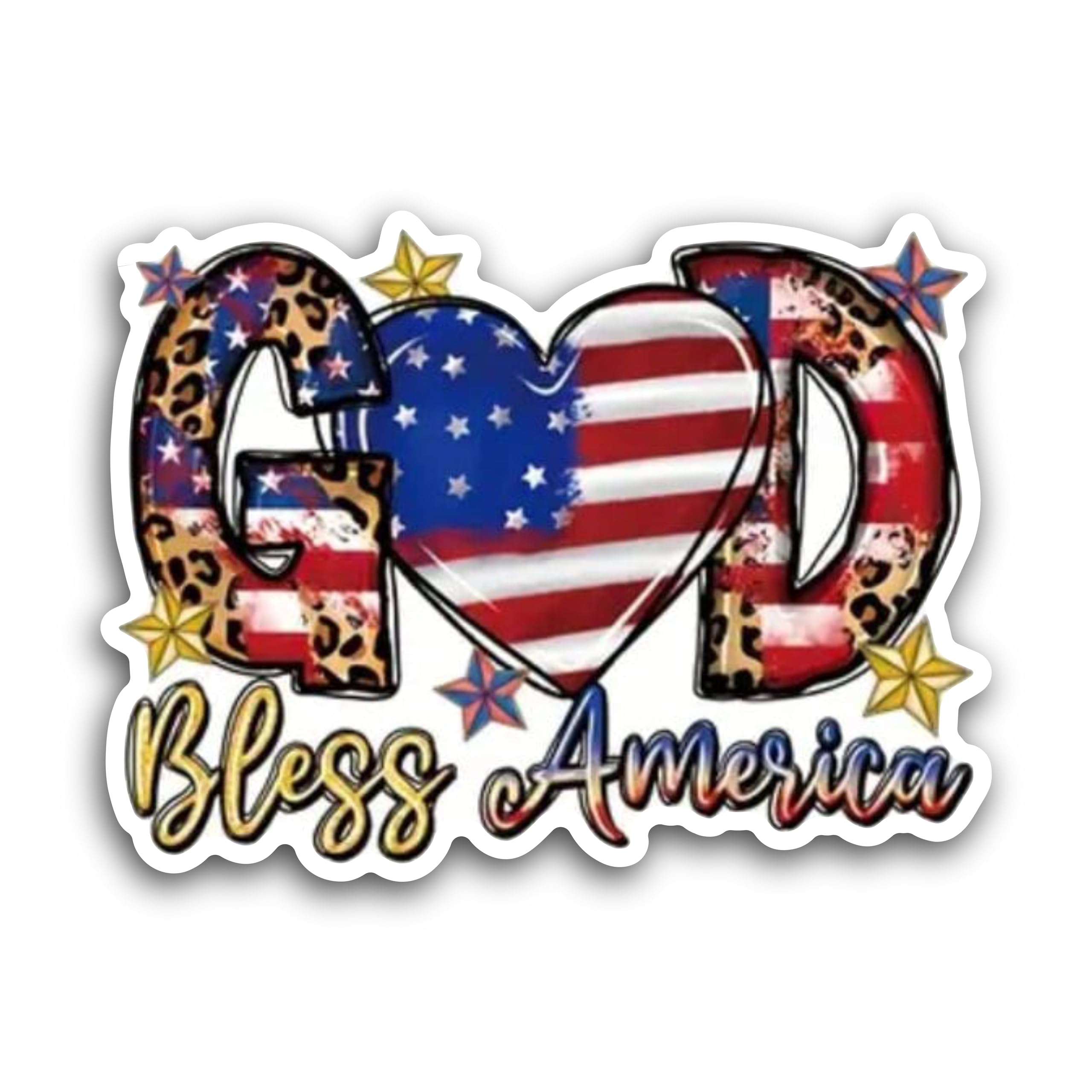 2 (Pieces) 3" and 5" God Bless America with Heart in Center Decal Sticker, Waterproof Vinyl Decals f