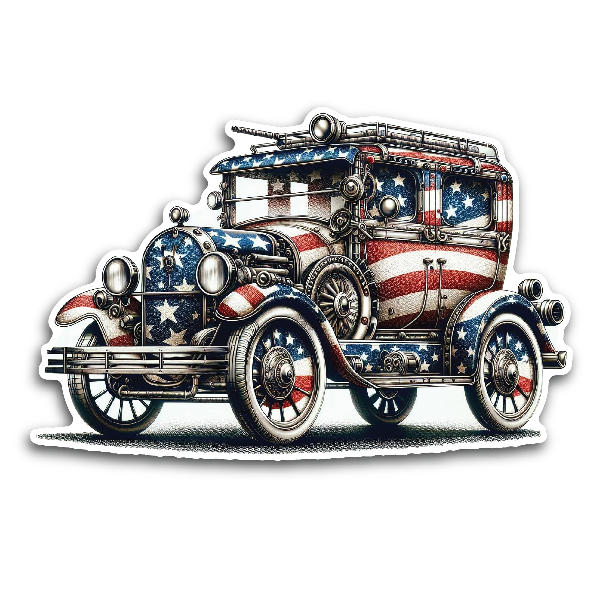 2 (Pieces) 3" and 5" Vintage Car with USA Flag Design Decal Sticker, Waterproof Vinyl Decals for Man