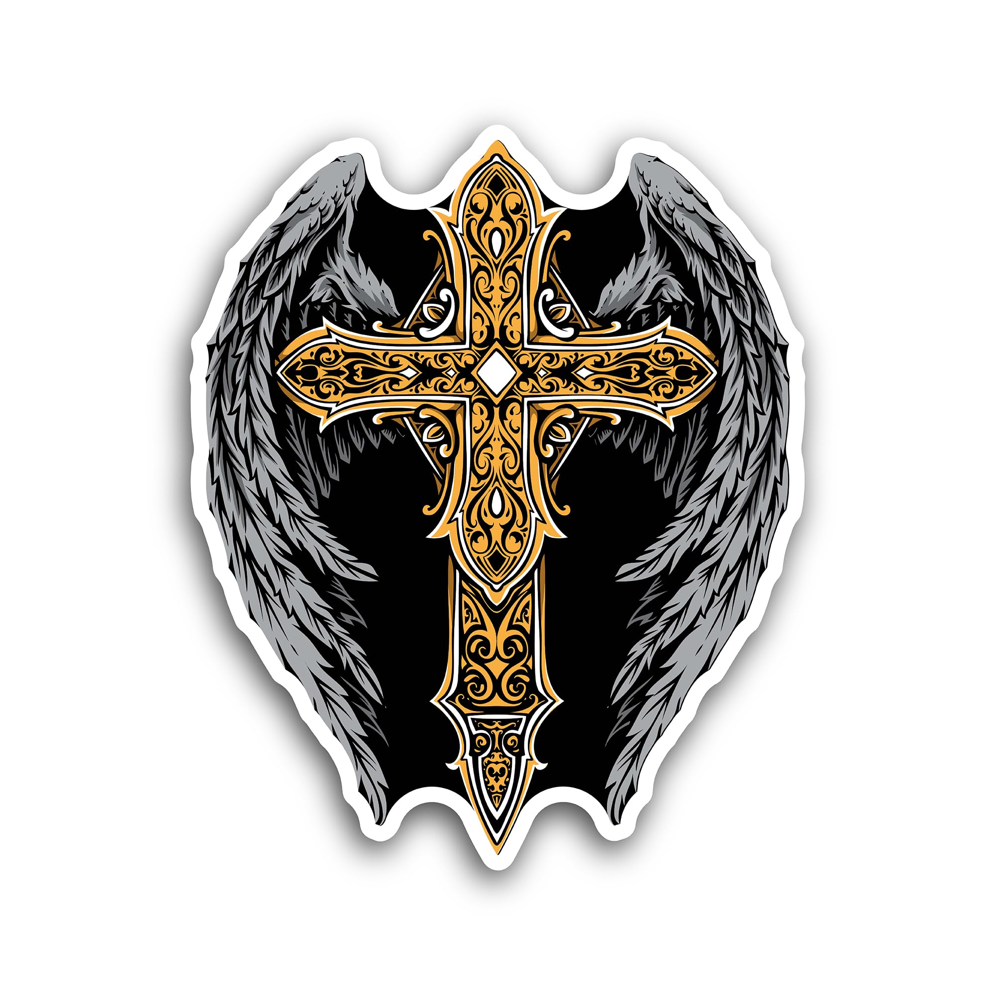 2 (Pieces) 3" and 5" Wings & Cross Vinyl Decals Sticker, Waterproof Vinyl Decals for Many Purpose Li