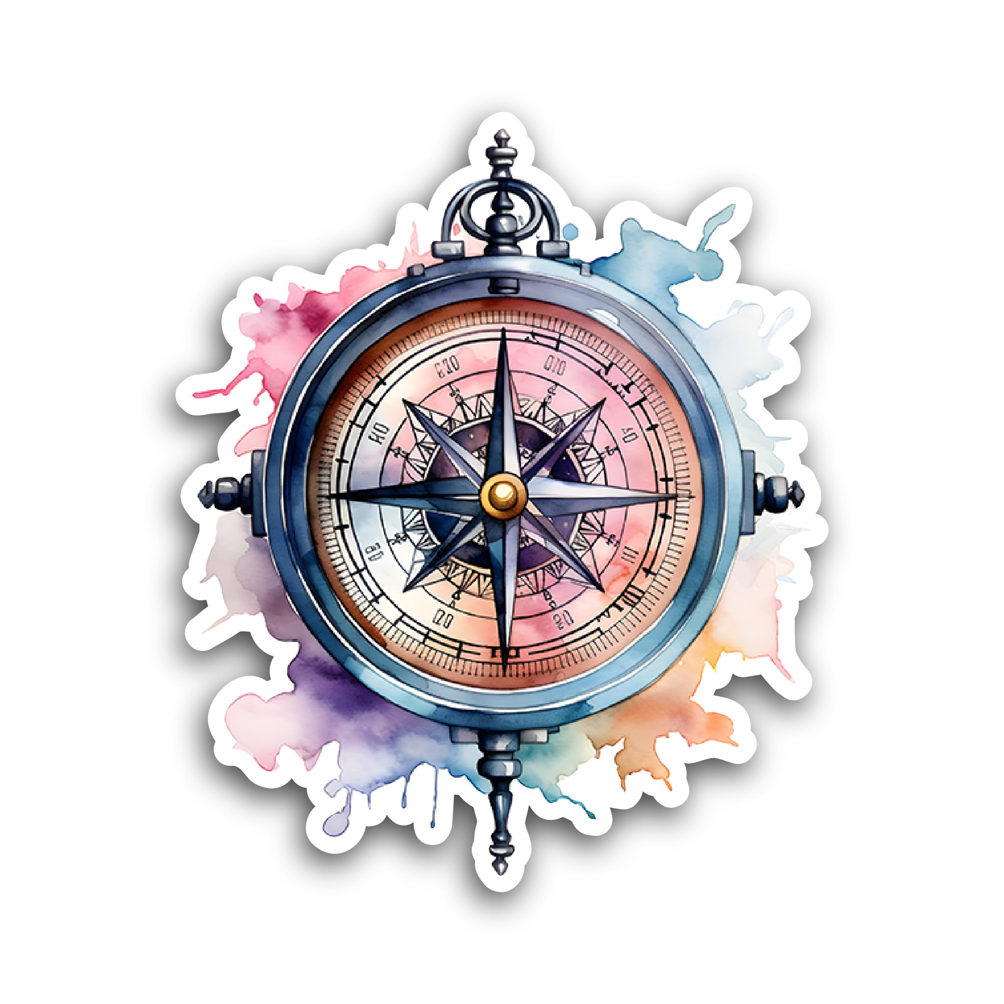 2 (Pieces) 3" and 5" Colorful Old Compass Sticker, Waterproof Vinyl Decals for Many Purpose Like Car