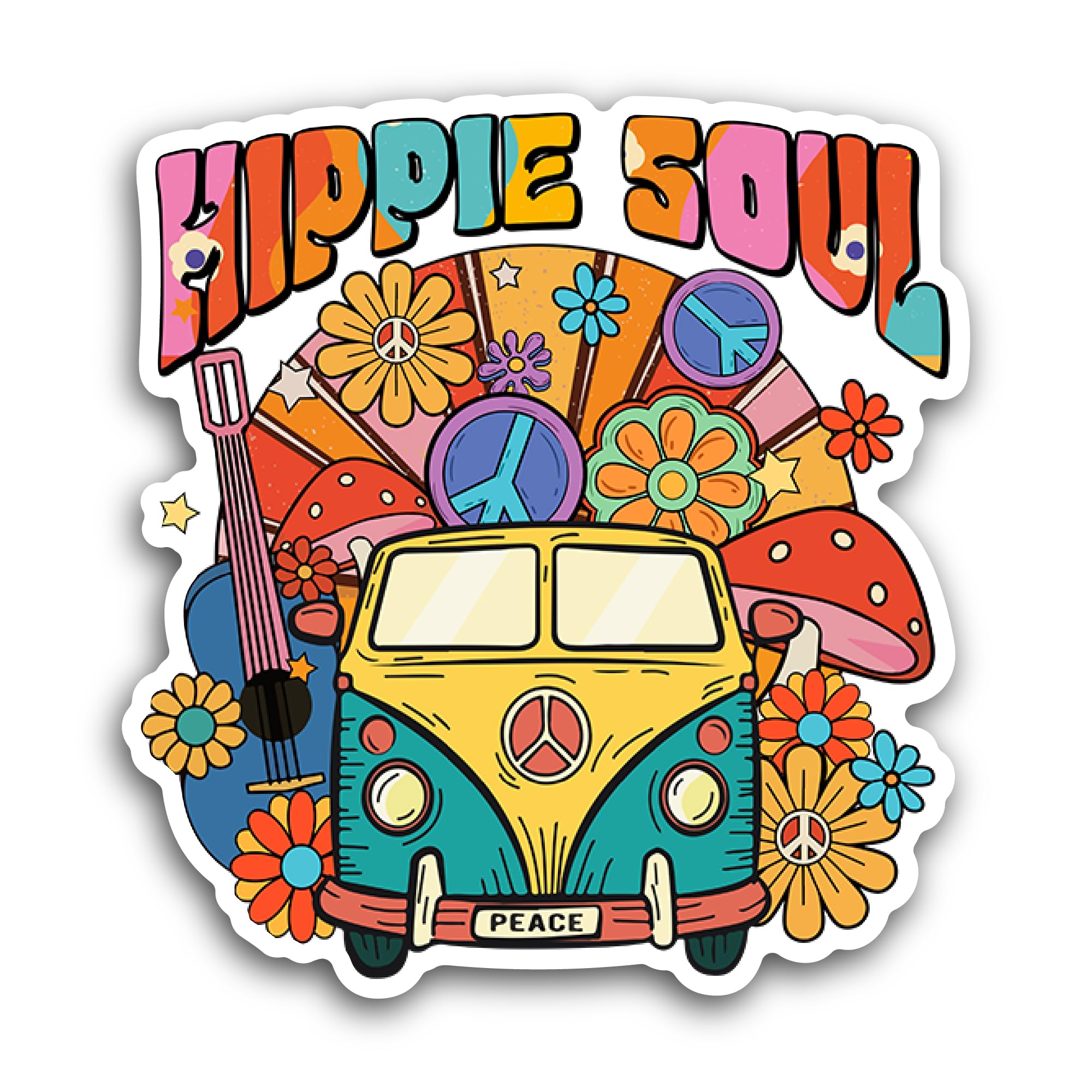 2 (Pieces) 3" and 5" Hippie Soul Sticker, Waterproof Vinyl Decals for Many Purpose Like Cars, Trucks