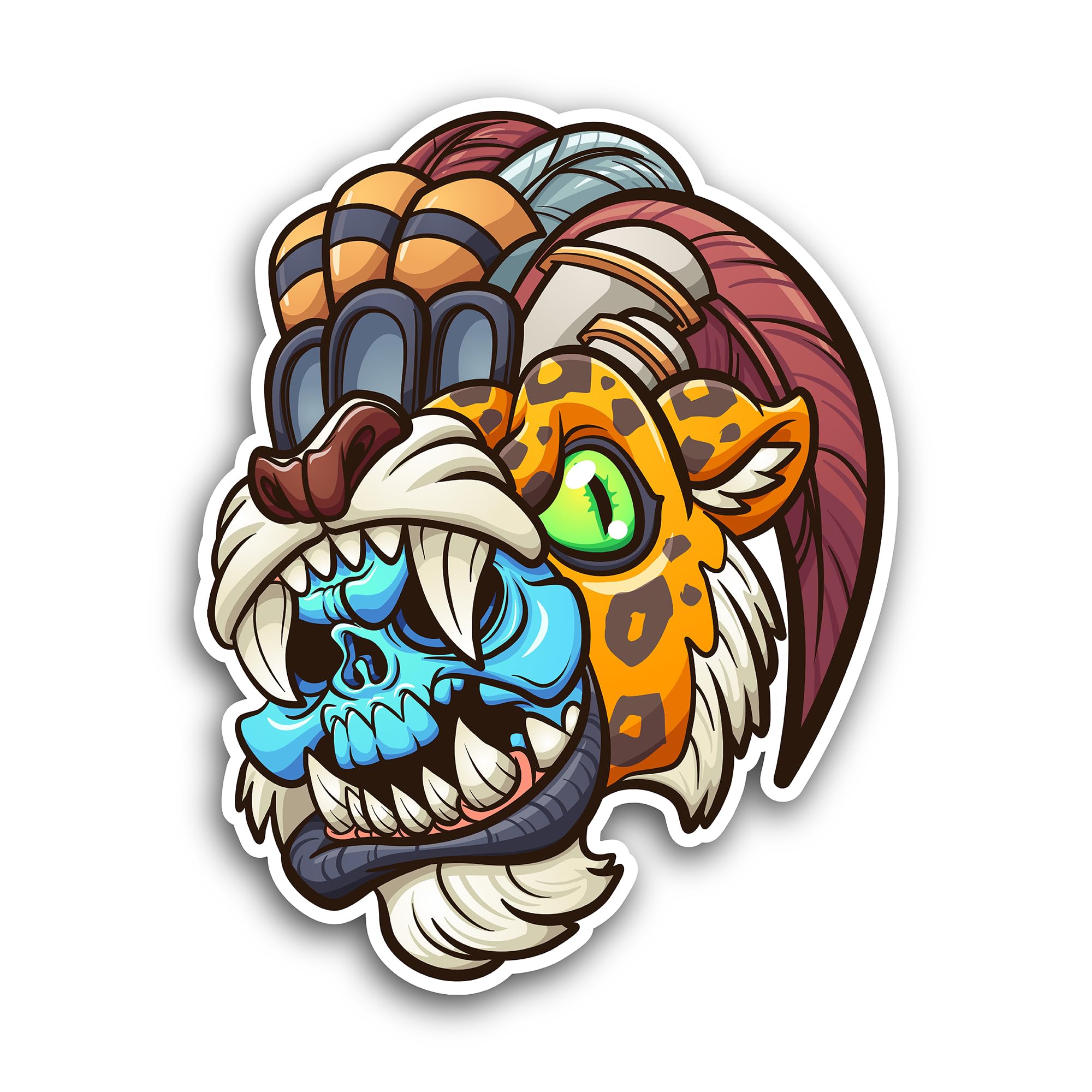 2 (Pieces) 3" and 5" Tiger with Demon Mask Sticker, Waterproof Vinyl Decals for Many Purpose Like Ca