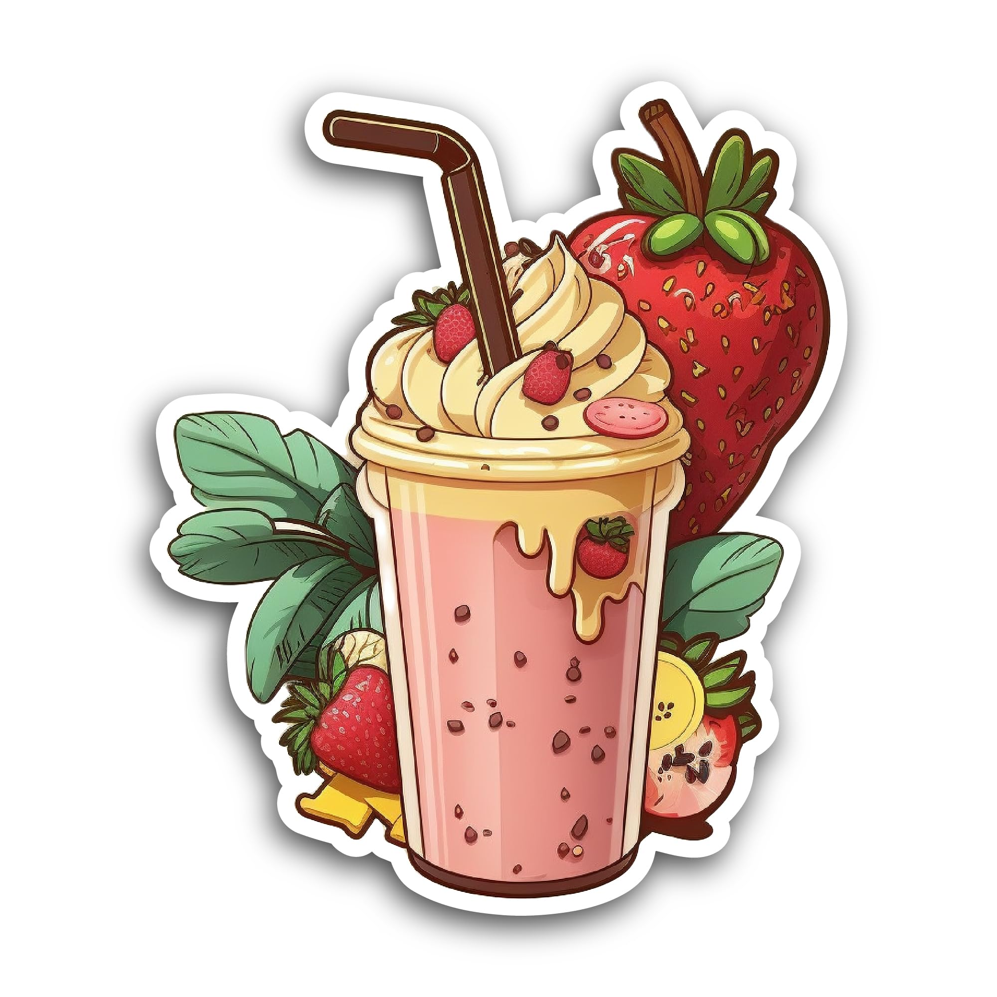 2 (Pieces) 3" and 5" Strawberry Milkshake Sticker, Waterproof Vinyl Decals for Many Purpose Like Car