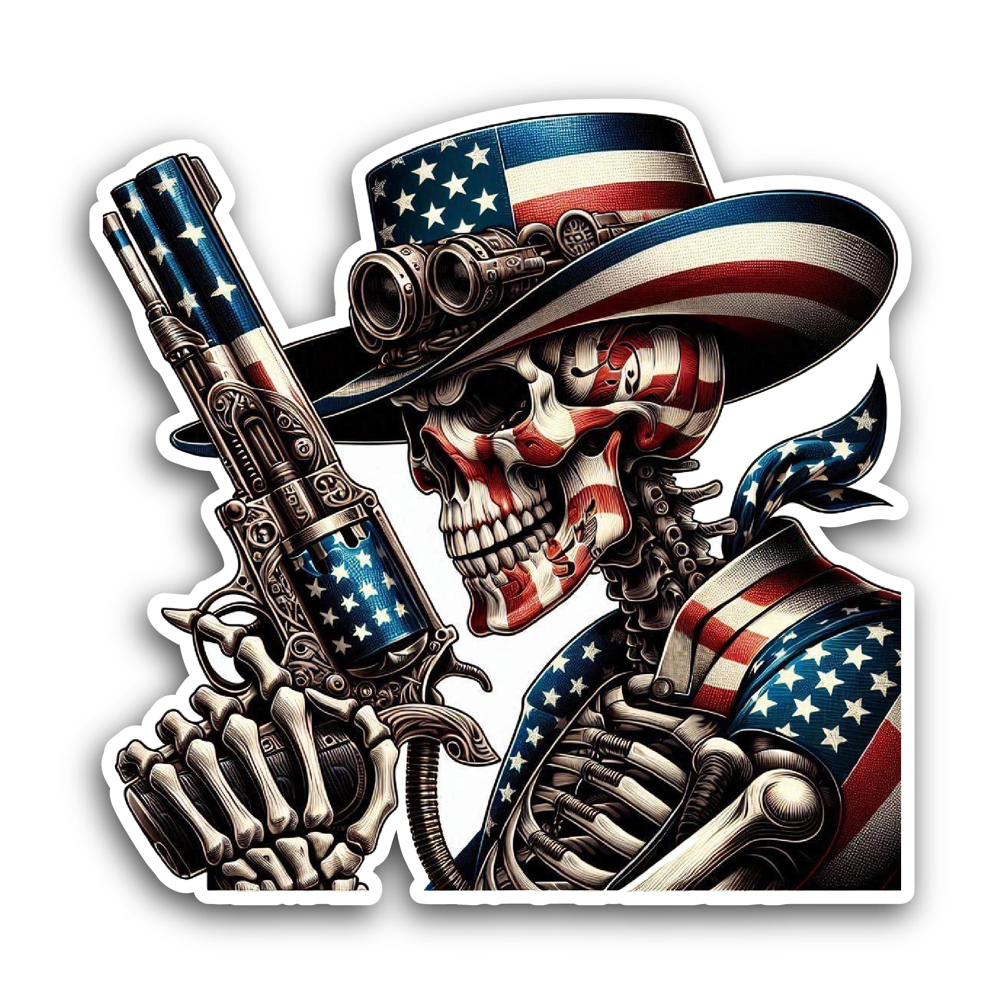 2 (Pieces) 3" and 5" Skelton with A Gun Sticker, Waterproof Vinyl Decals for Many Purpose Like Cars,