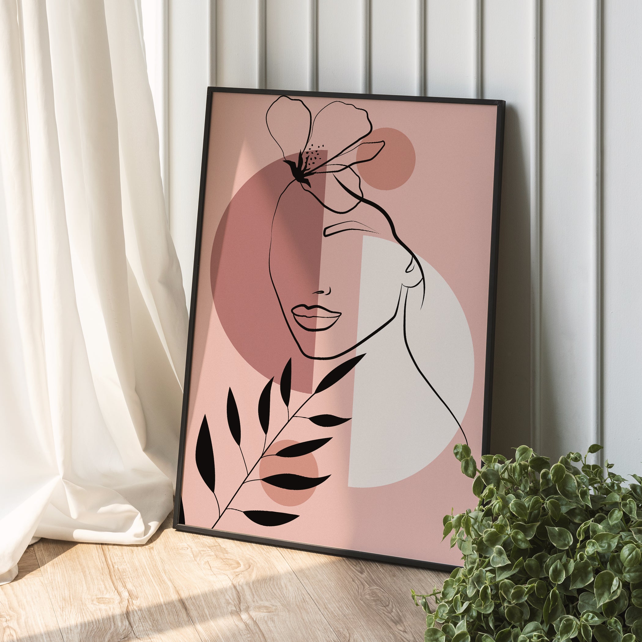 Vinyl Decal, Minimalist Line Art of a Woman's Face with Floral Accents (5" x 7")