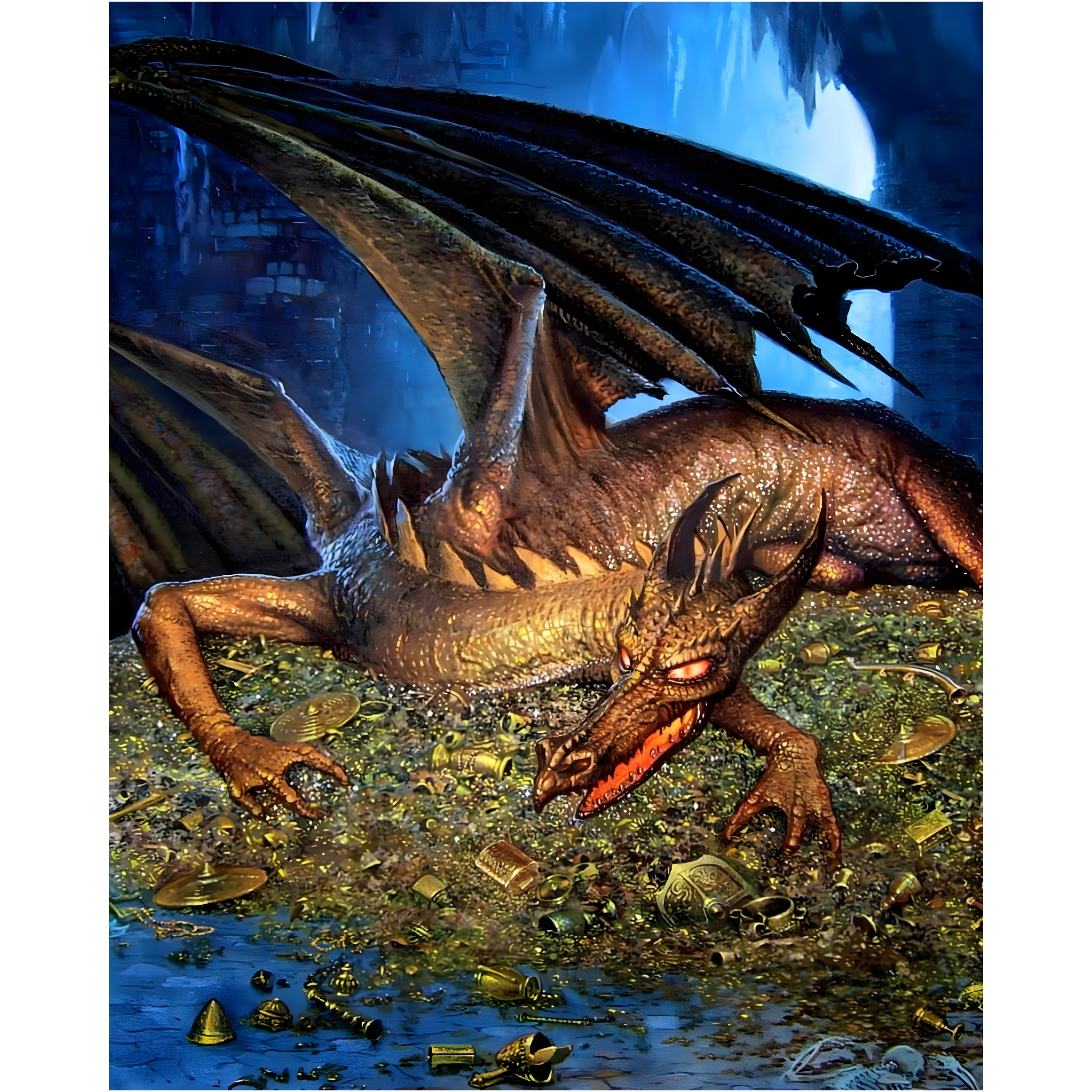 Vinyl Decal, Majestic Mythical Creature Resting on a Glimmering Hoard of Ancient Items, Detailed Art