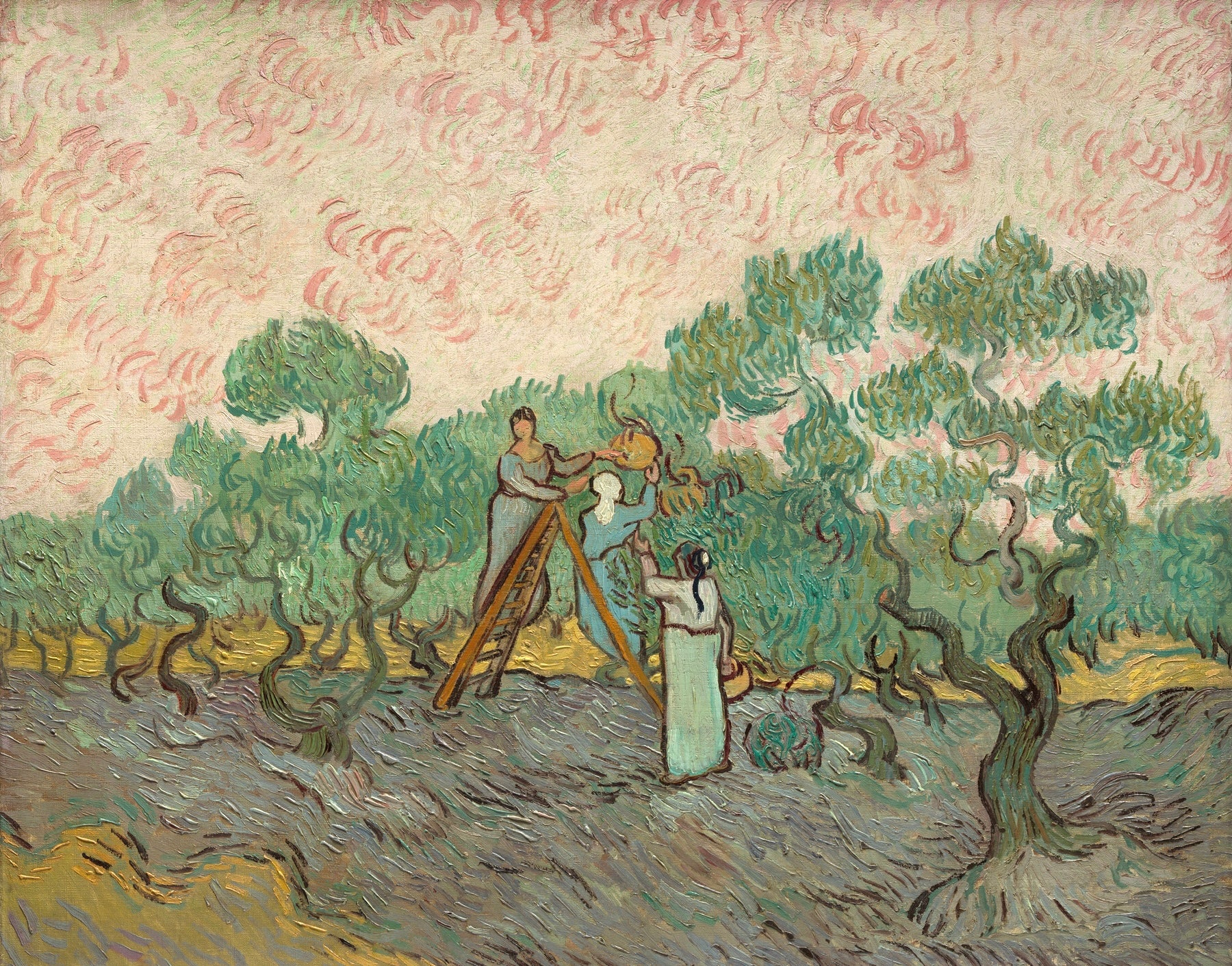 Vinyl Decal, Captivating Impressionist Style Artwork Depicting Women Harvesting in a Grove, Vibrant