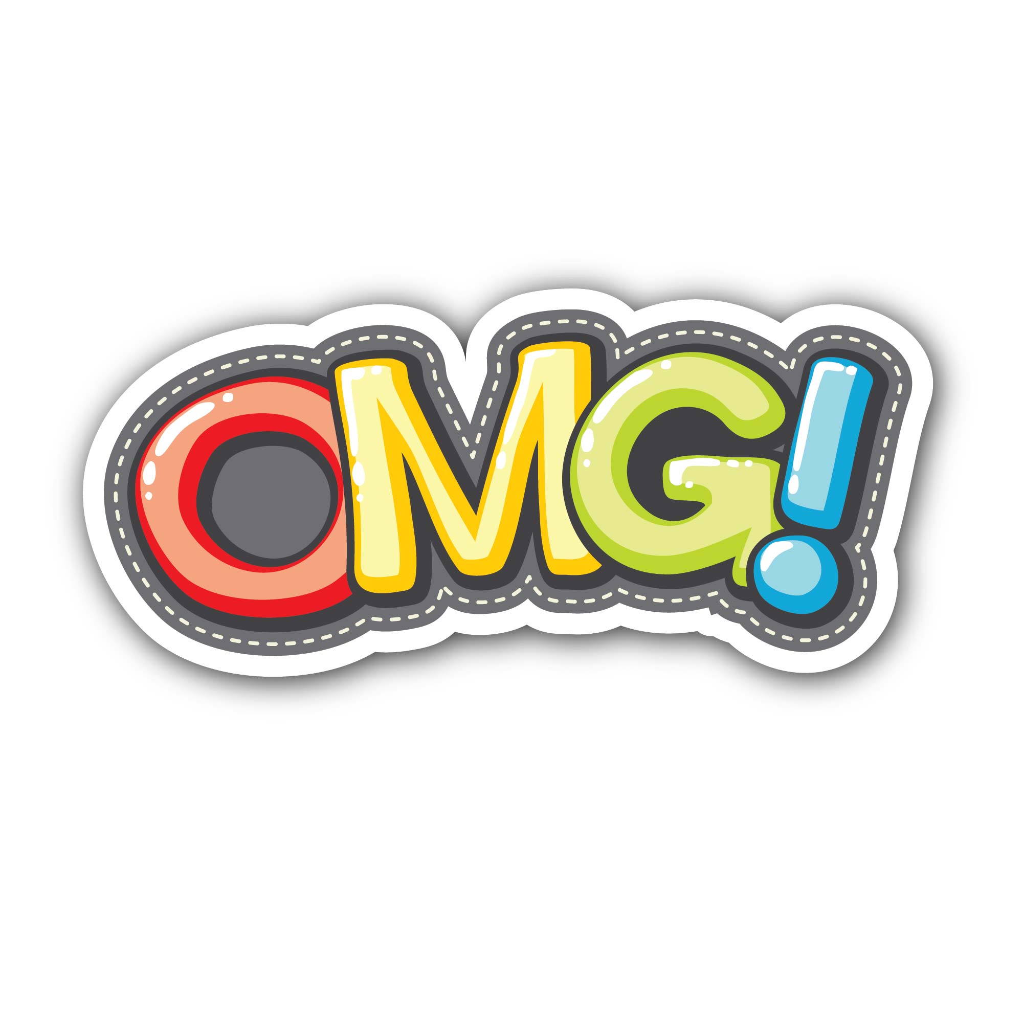 OMG Text Sticker, Waterproof Vinyl Decal Sticker Indoor Or Outdoor 2 (Pieces) 3" and 5"