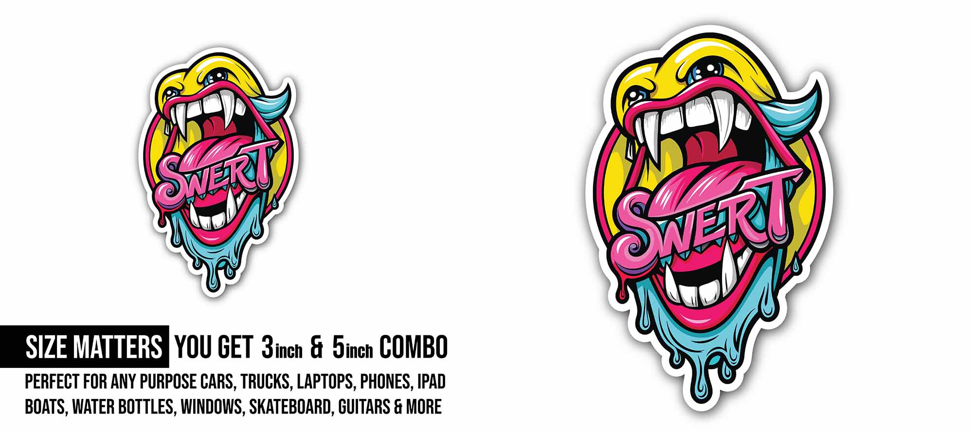 Swert text and big mouth Sticker, Waterproof Vinyl Decal Sticker Indoor Or Outdoor 2 (Pieces) 3" and 5"