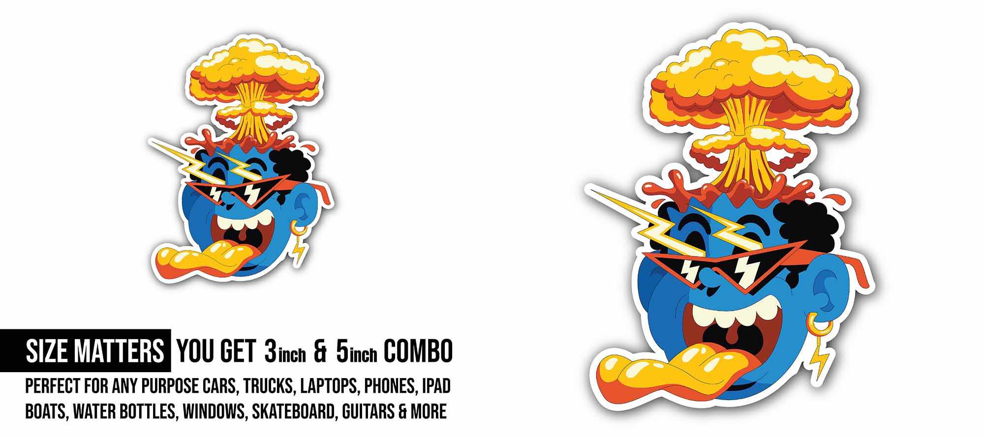 Head Explosion Sticker, Waterproof Vinyl Decal Sticker Indoor Or Outdoor 2 (Pieces) 3" and 5"