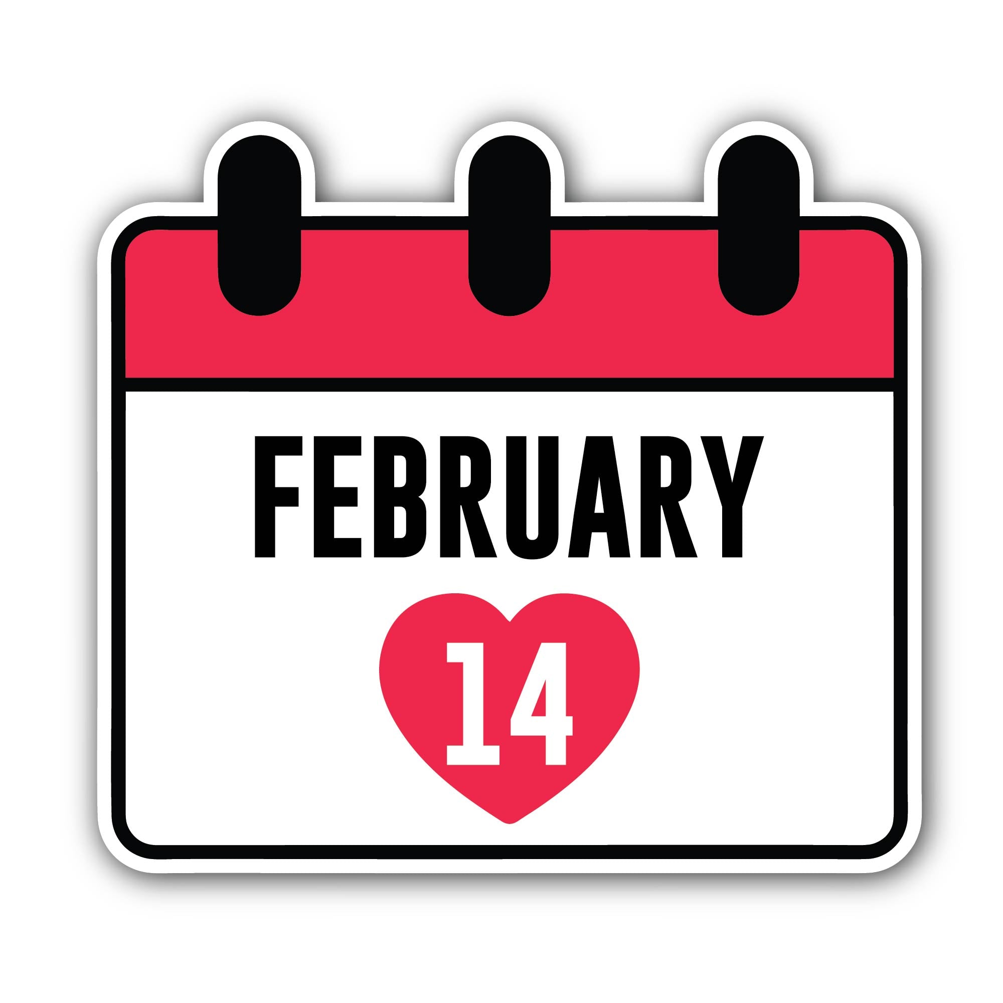 February 14 Text Sticker, Waterproof Vinyl Decal Sticker Indoor Or Outdoor 2 (Pieces) 3" and 5"
