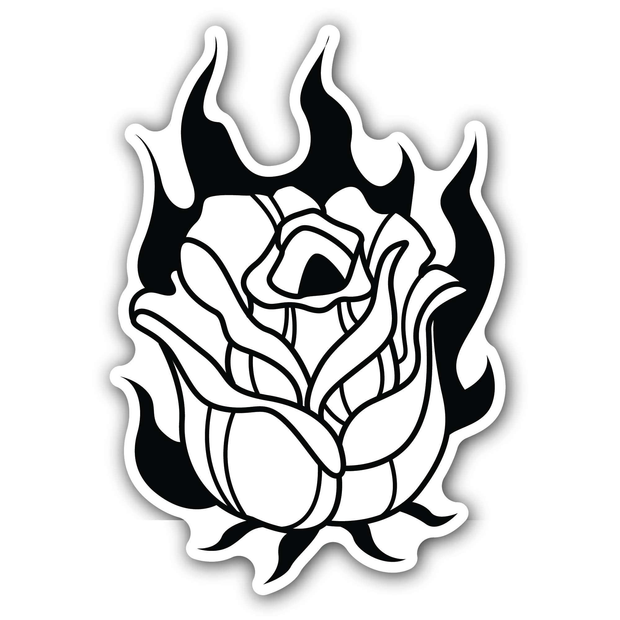 Rose on Fire Sticker, Waterproof Vinyl Decal Sticker Indoor Or Outdoor 2 (Pieces) 3" and 5"