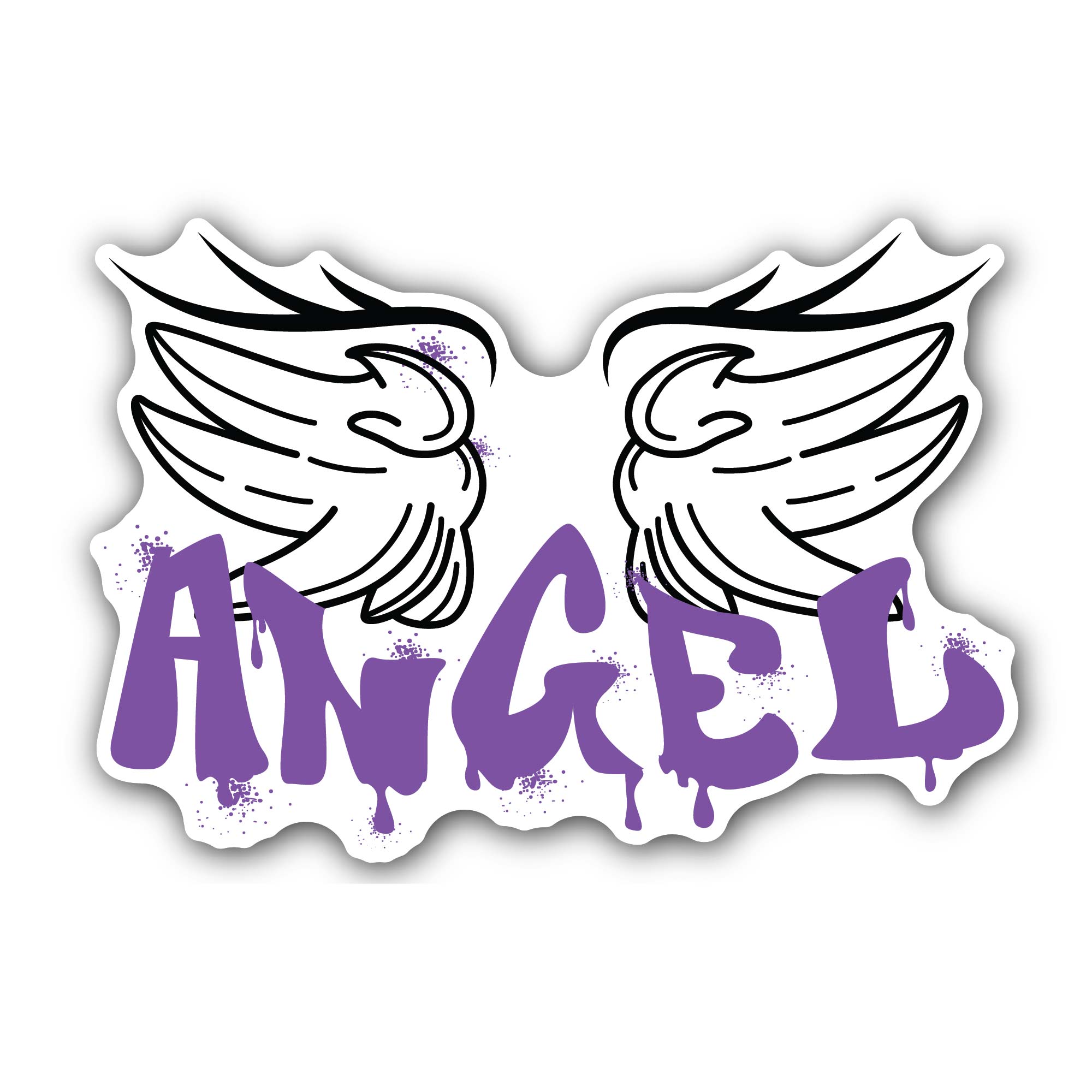 Purple Angel Text Sticker, Waterproof Vinyl Decal Sticker Indoor Or Outdoor 2 (Pieces) 3" and 5"