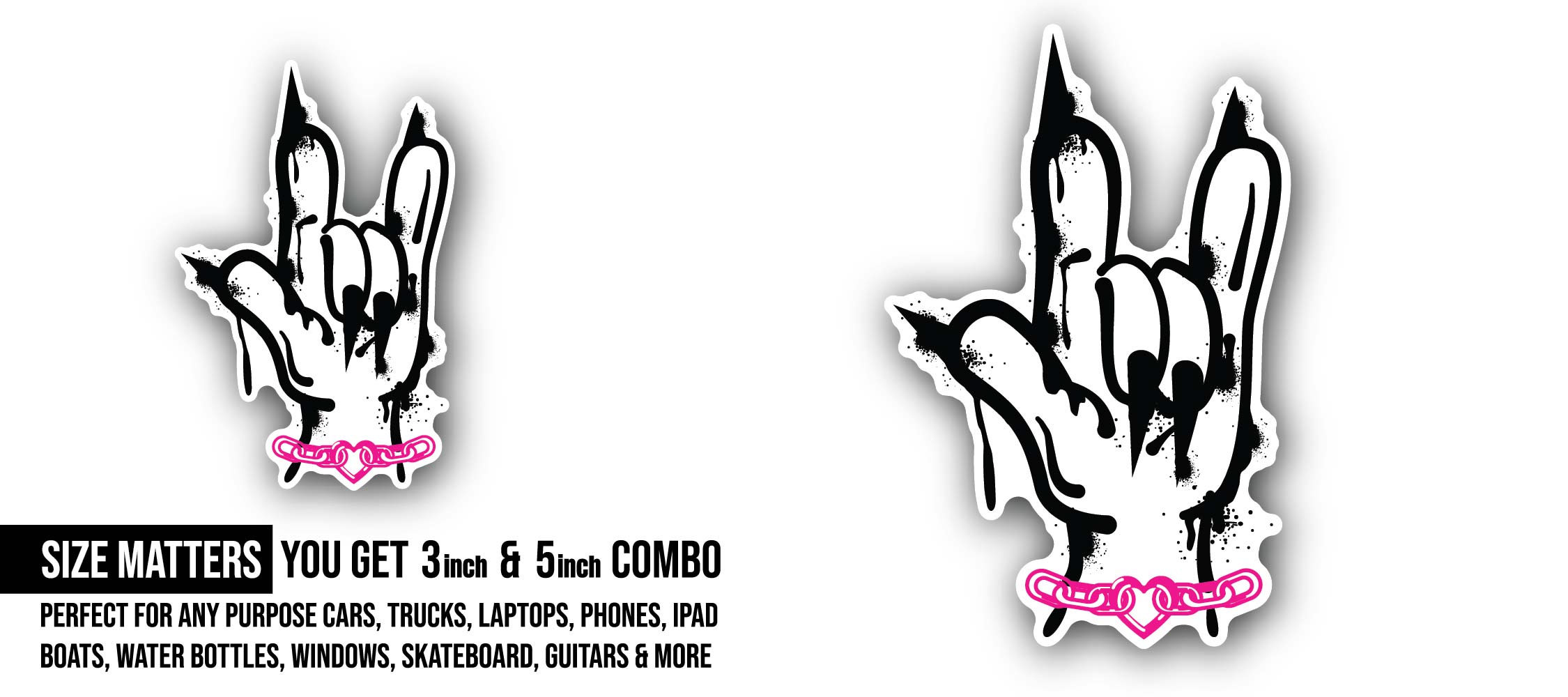 Rock Hand Sticker, Waterproof Vinyl Decal Sticker Indoor Or Outdoor 2 (Pieces) 3" and 5"