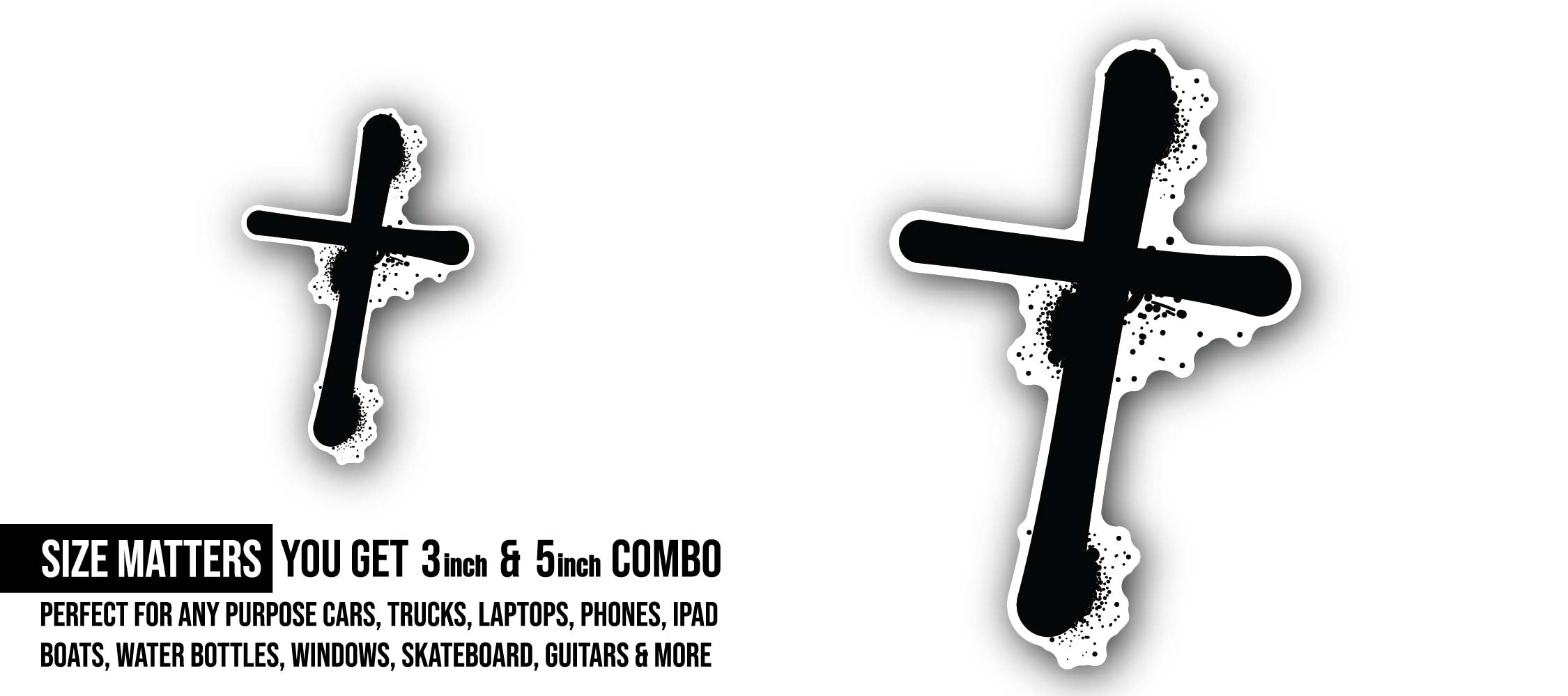 Black Cross Sticker, Waterproof Vinyl Decal Sticker Indoor Or Outdoor 2 (Pieces) 3" and 5"