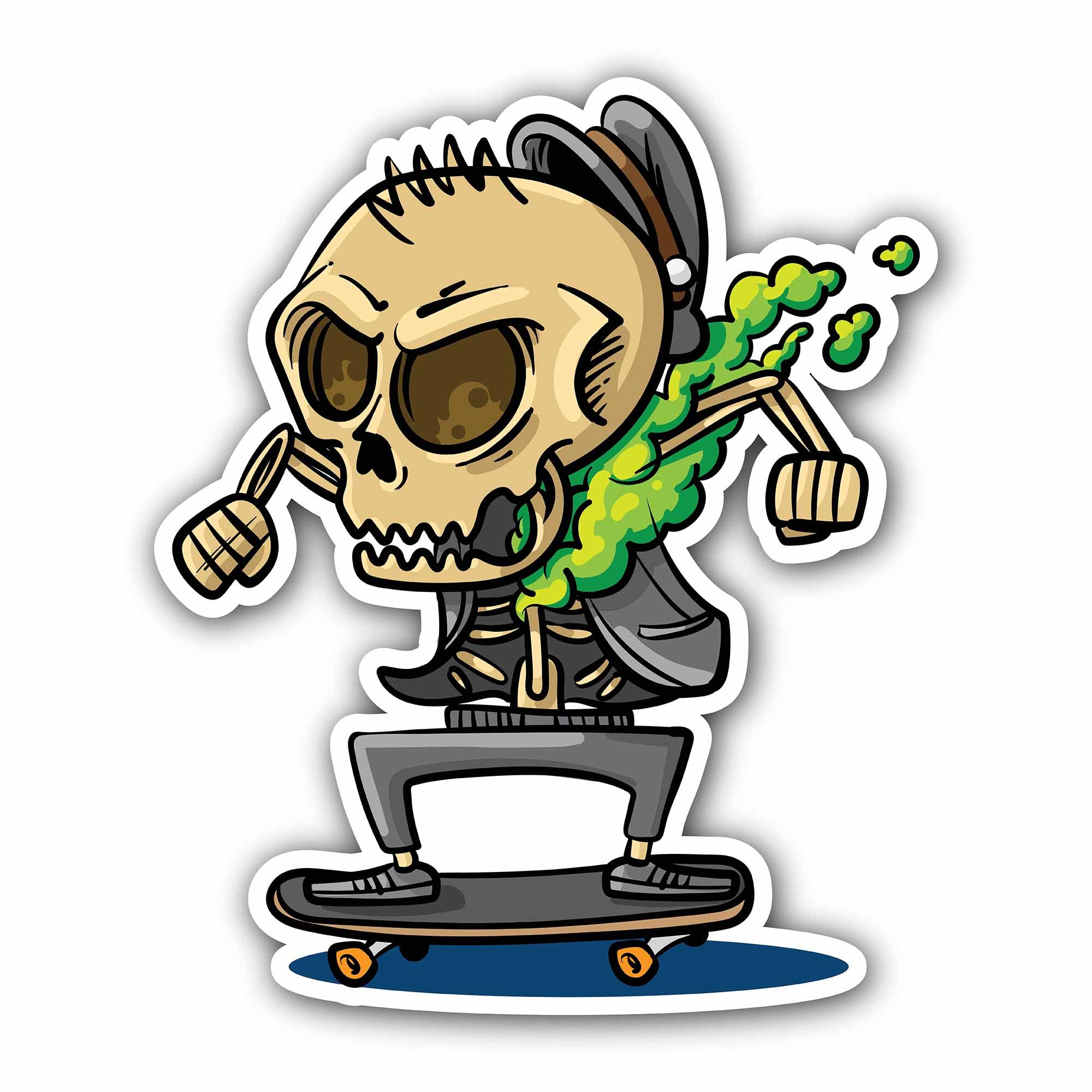 Skating Skull Sticker, Waterproof Vinyl Decal Sticker Indoor Or Outdoor 2 (Pieces) 3" and 5"