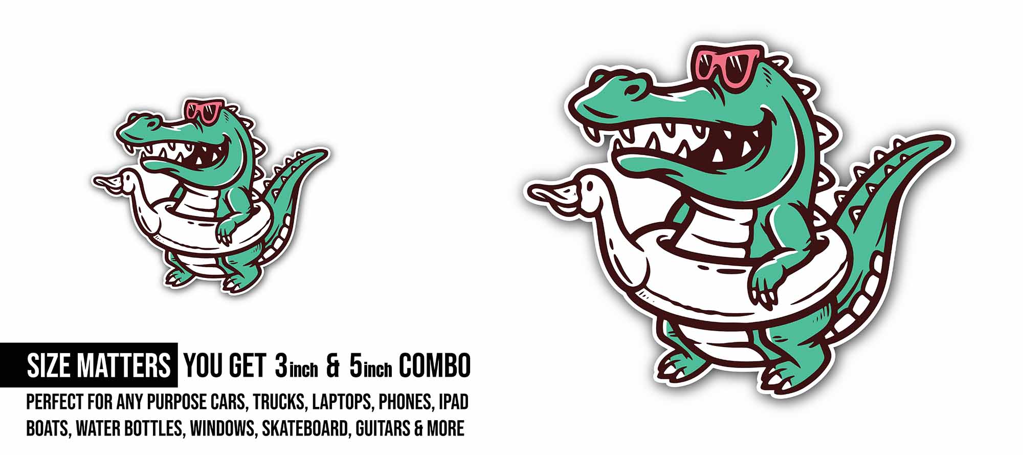 Chill Crocodile Sticker, Waterproof Vinyl Decal Sticker Indoor Or Outdoor 2 (Pieces) 3" and 5"