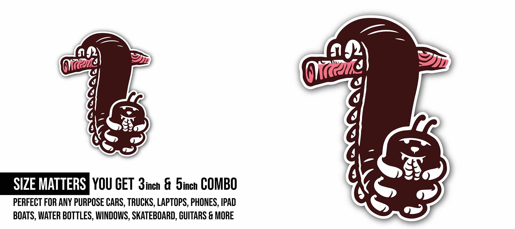 Brown caterpillar Sticker, Waterproof Vinyl Decal Sticker Indoor Or Outdoor 2 (Pieces) 3" and 5"