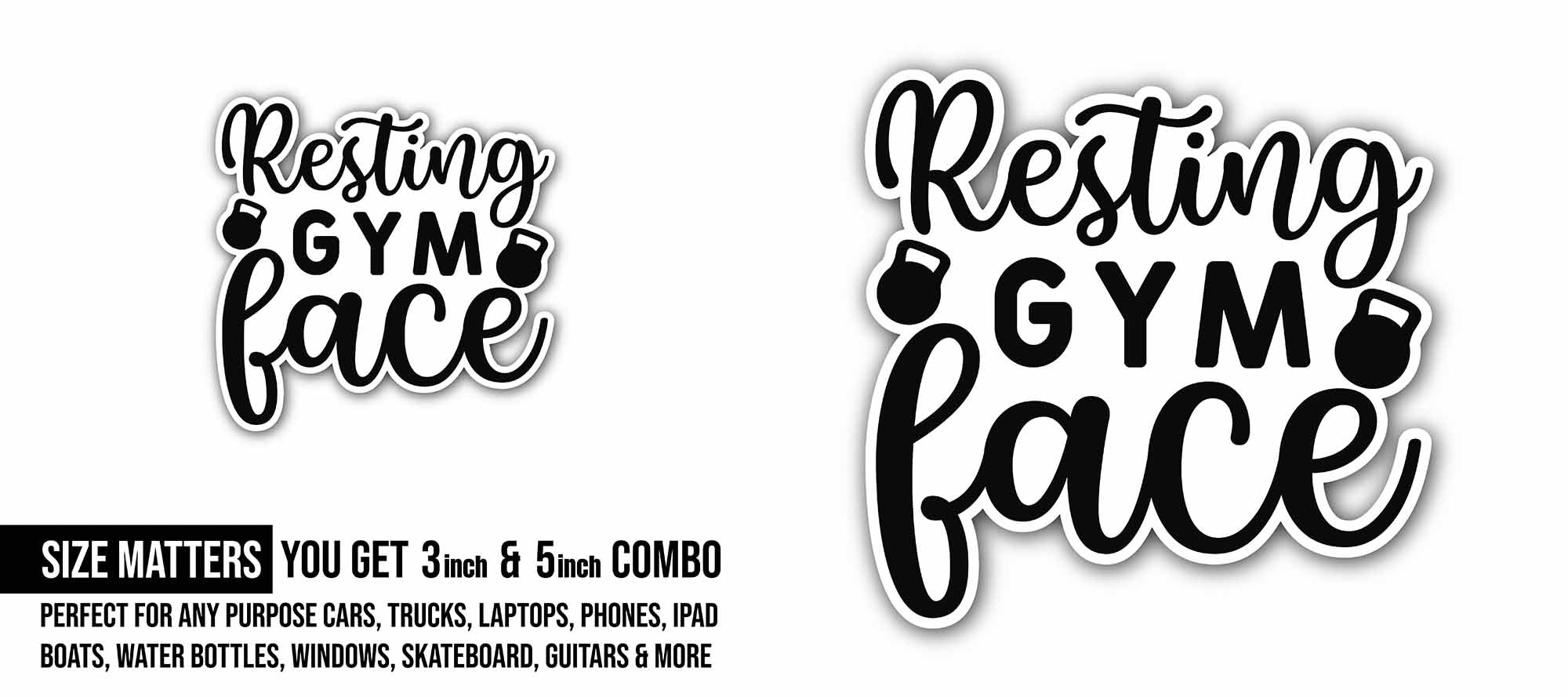 Resting Gym Face Sticker, Waterproof Vinyl Decal Sticker Indoor Or Outdoor 2 (Pieces) 3" and 5"