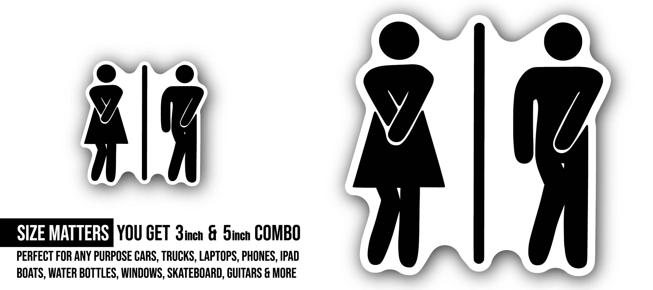 Restroom Door Sign Sticker, Waterproof Vinyl Decal Sticker Indoor Or Outdoor 2 (Pieces) 3" and 5"