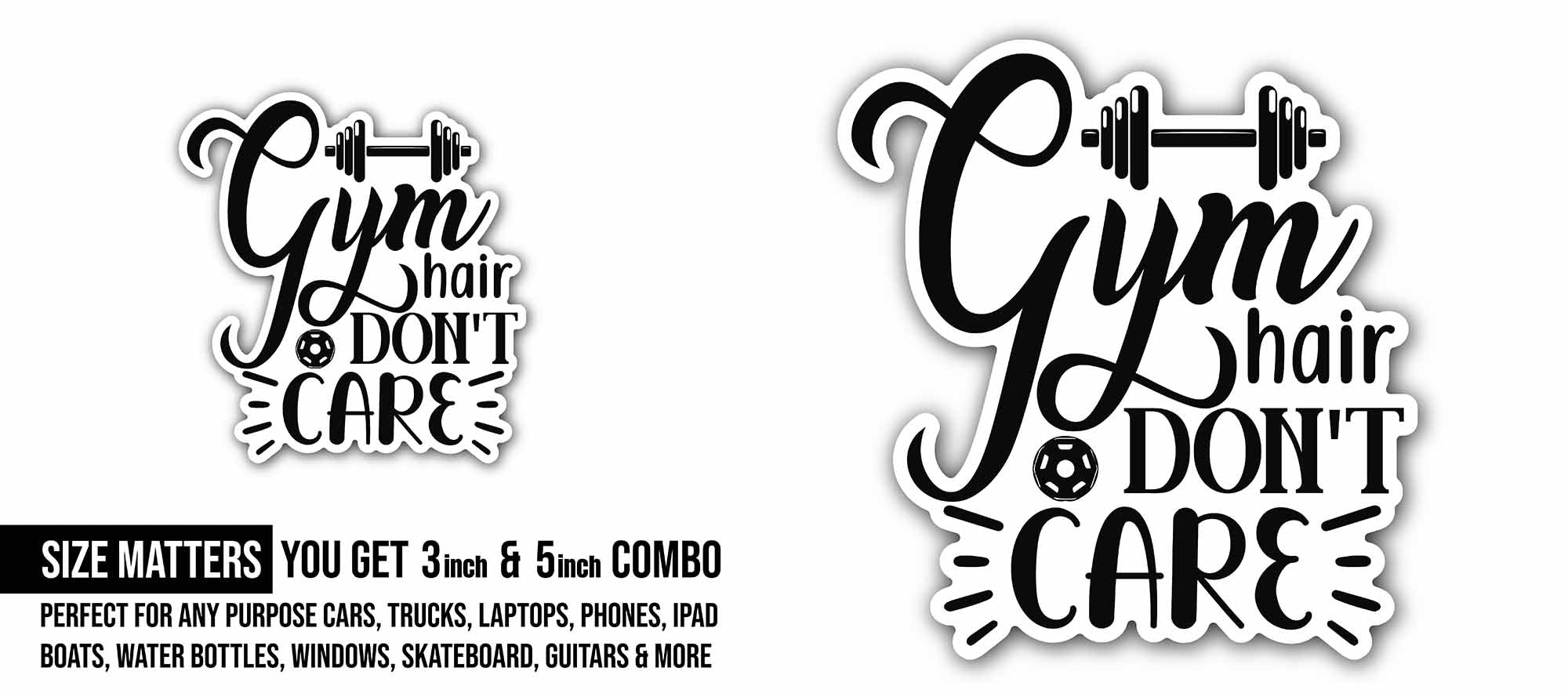 Gym fitness quote lettering Sticker, Waterproof Vinyl Decal Sticker Indoor Or Outdoor 2 (Pieces) 3" and 5"