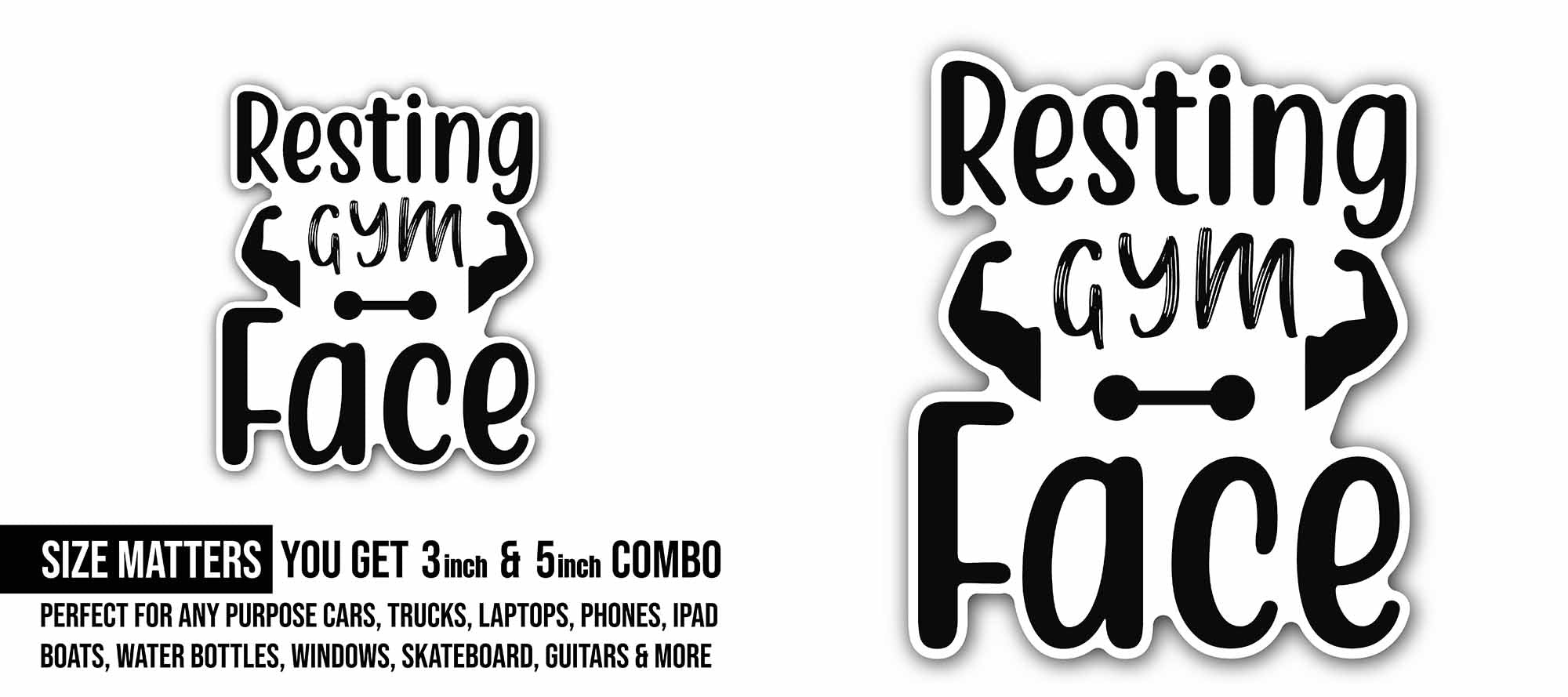 Resting Gym Face Text Sticker, Waterproof Vinyl Decal Sticker Indoor Or Outdoor 2 (Pieces) 3" and 5"