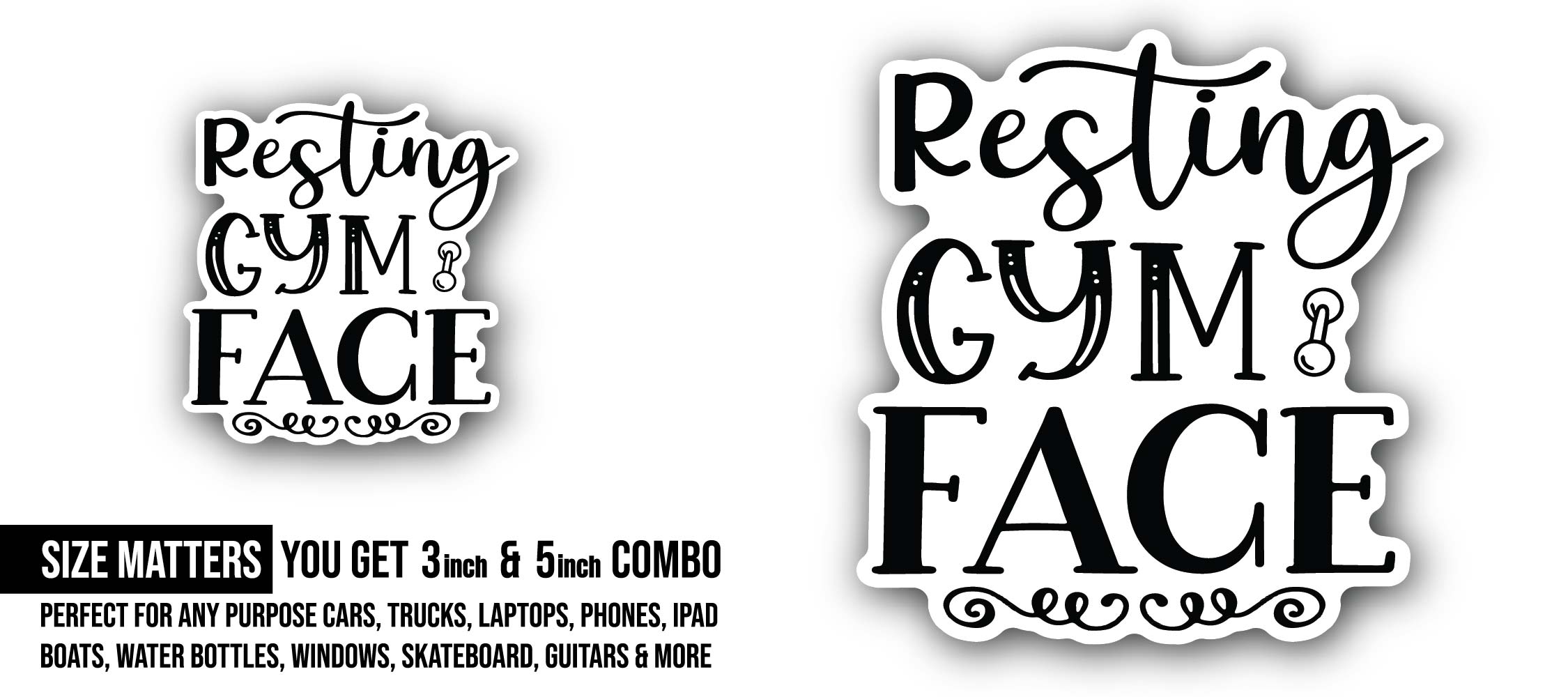 Resting Gym Face Sticker, Waterproof Vinyl Decal Sticker Indoor Or Outdoor 2 (Pieces) 3" and 5"