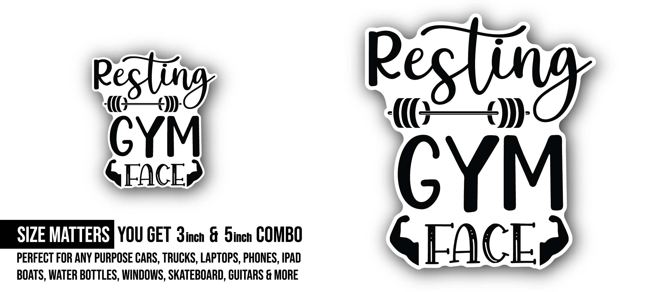 Resting Gym Face Sticker, Waterproof Vinyl Decal Sticker Indoor Or Outdoor 2 (Pieces) 3" and 5"