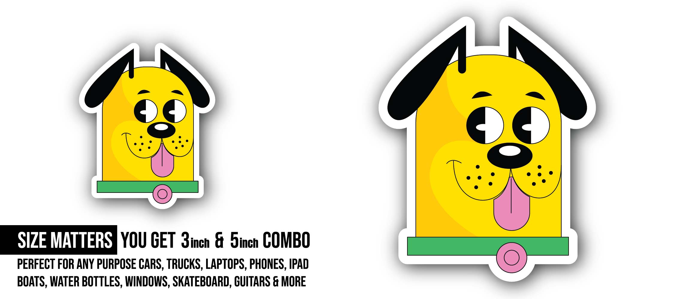 Cute Yellow Dog Sticker, Waterproof Vinyl Decal Sticker Indoor Or Outdoor 2 (Pieces) 3" and 5"