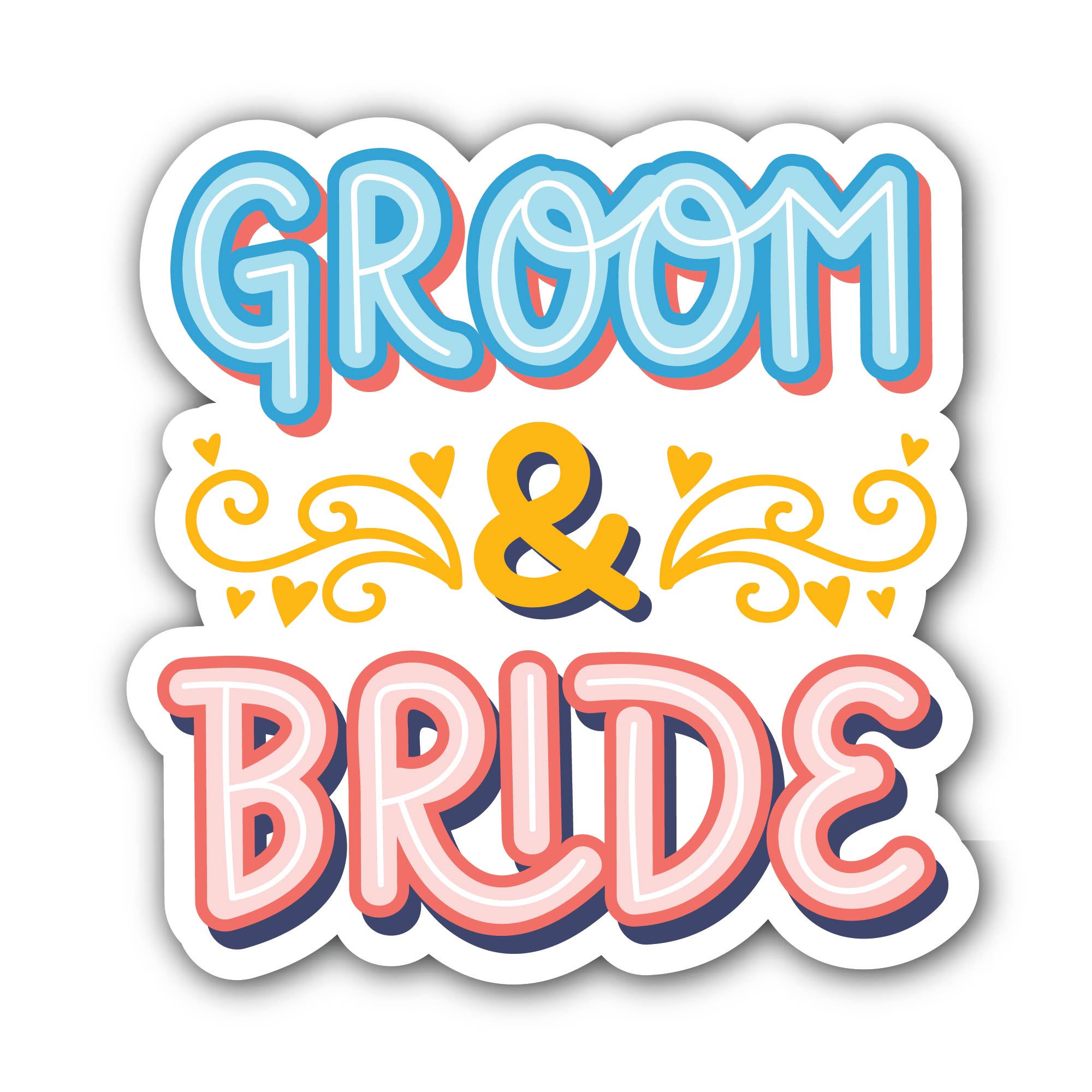 Groom & Bride Wedding Sticker, Waterproof Vinyl Decal Sticker Indoor Or Outdoor 2 (Pieces) 3" and 5"