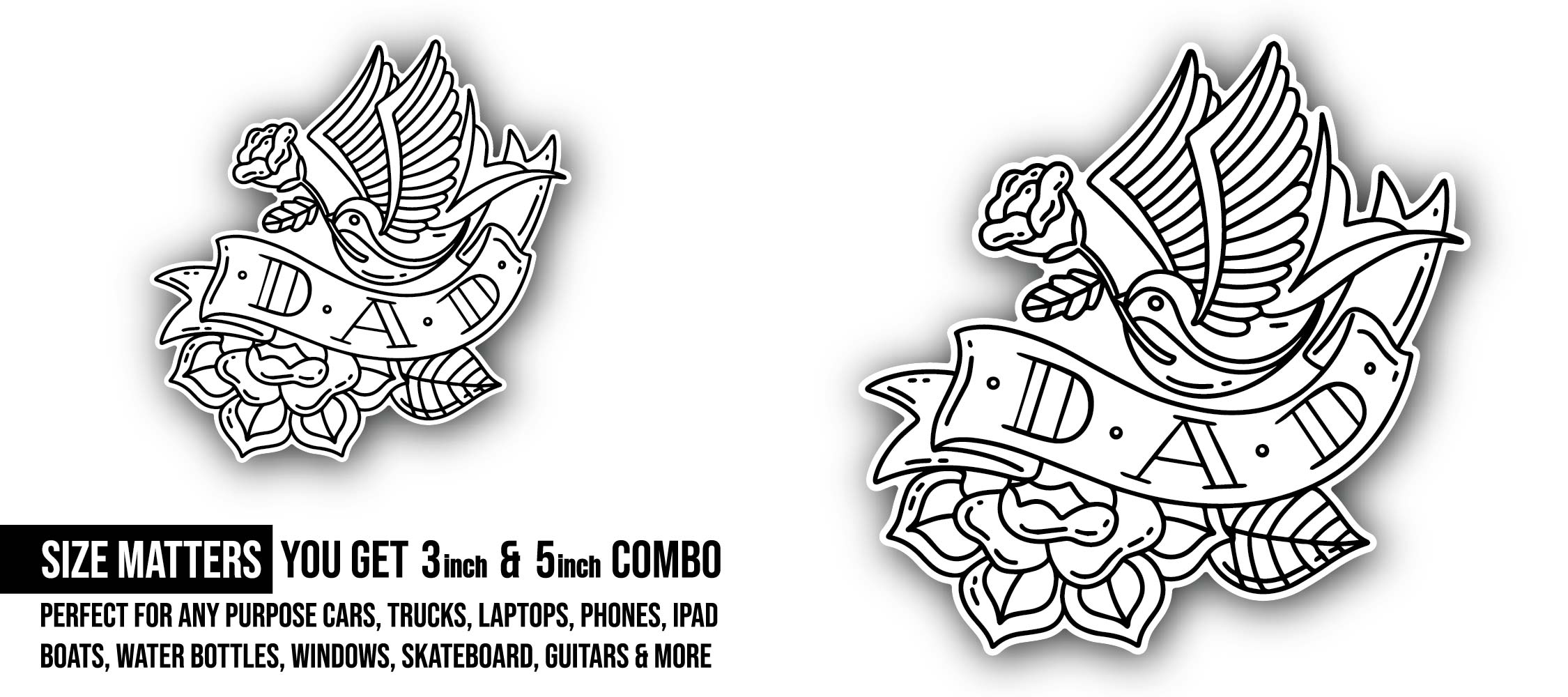 Dad vector Art Sticker, Waterproof Vinyl Decal Sticker Indoor Or Outdoor 2 (Pieces) 3" and 5"